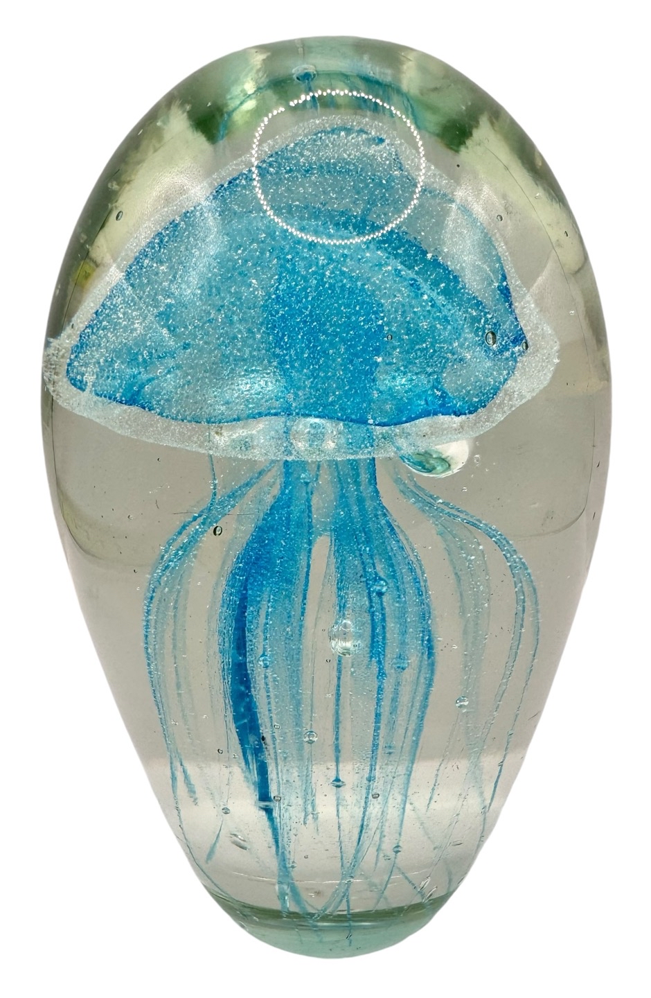 007 Large Glass Jellyfish Paperweight Blue 6”