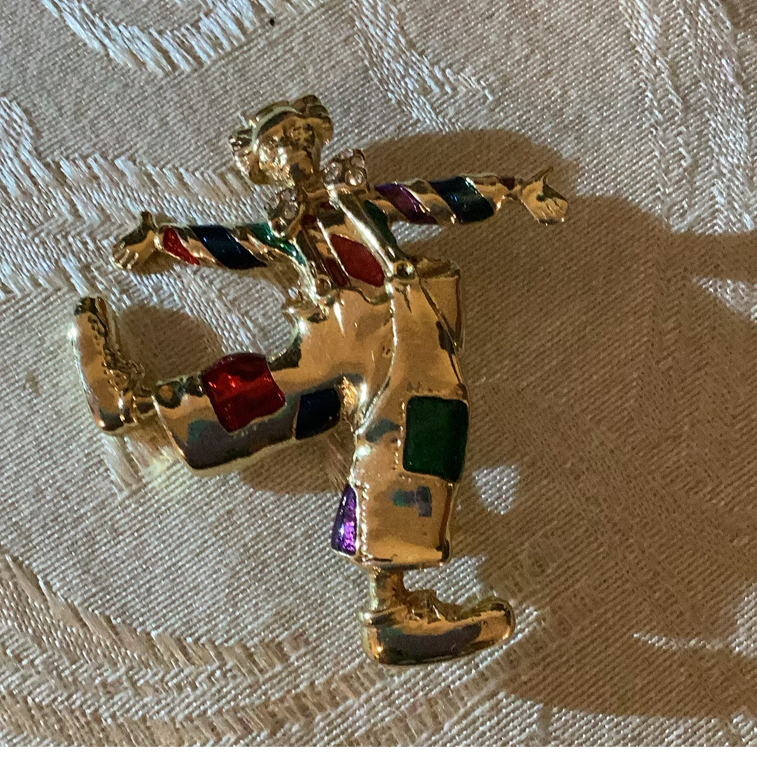 Broche Vintage Clown Triste - Alliage Nickelé Et émail Noir - Occasion