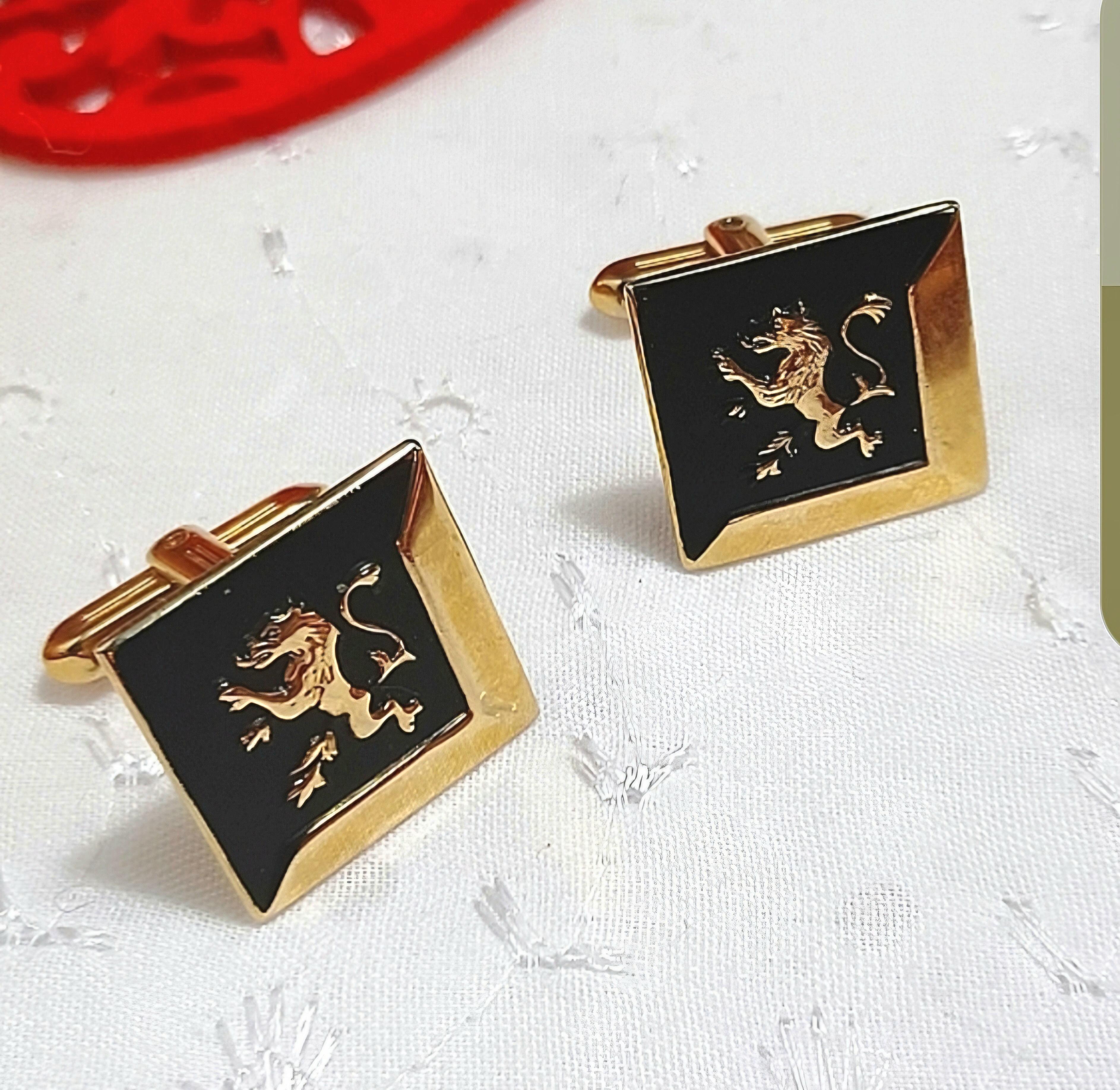 Boutons De Manchette Vintage Lions International Par Swank - Or Plaqué, Bon état