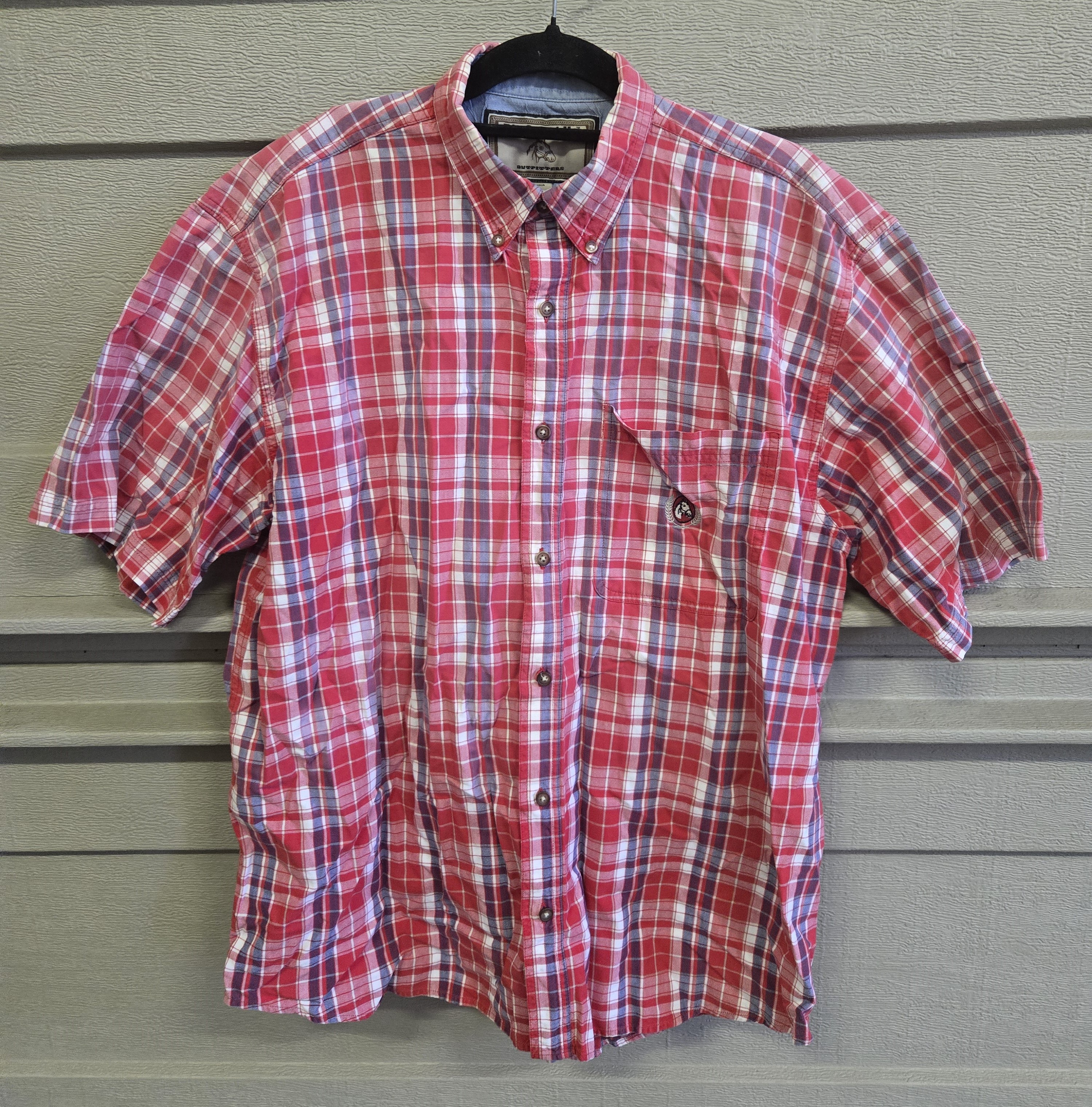 Bit & Bridle Checkered Button Down Short Sleeve Collared Shirt Size Large — free download