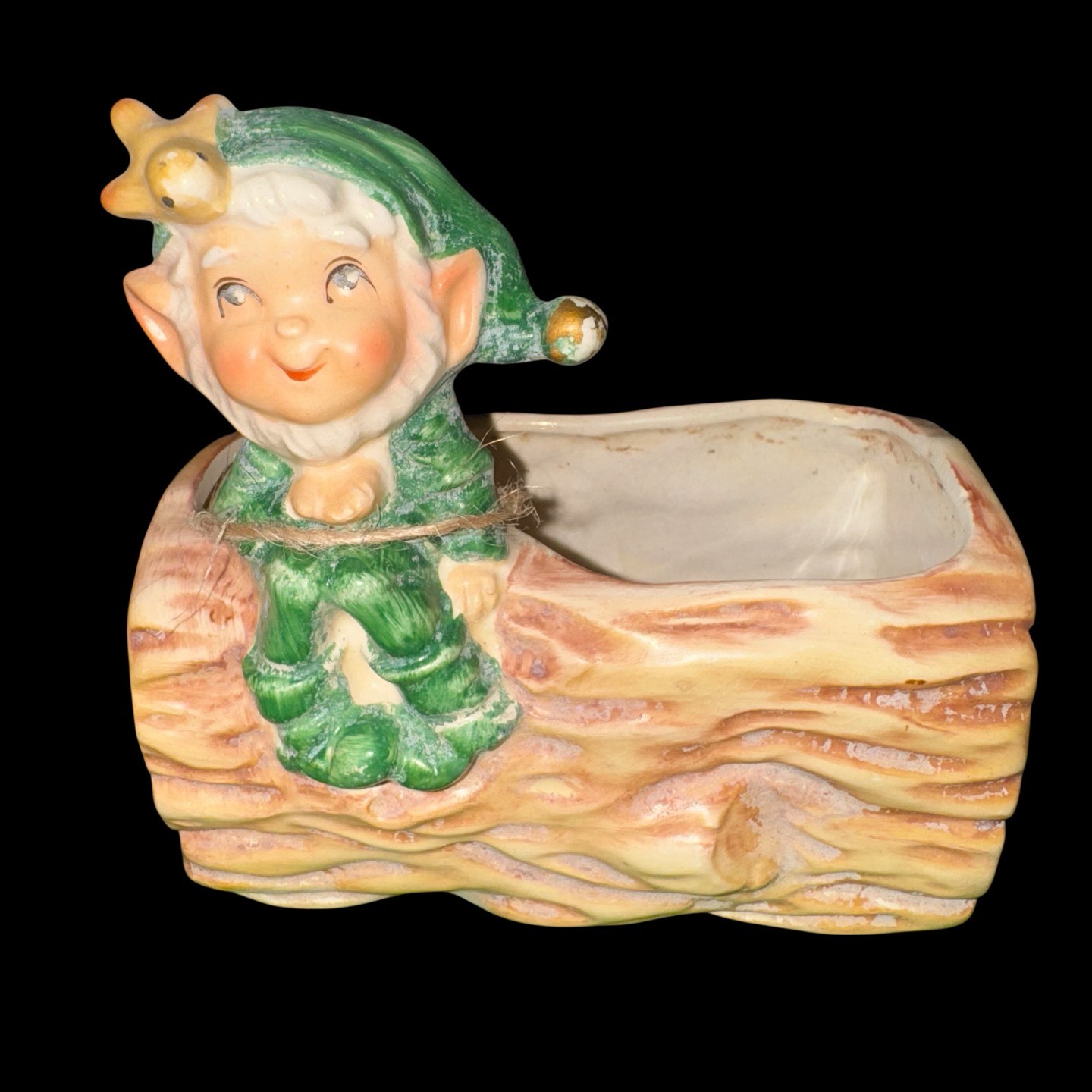 Vintage Japan Pixie In Log Planter