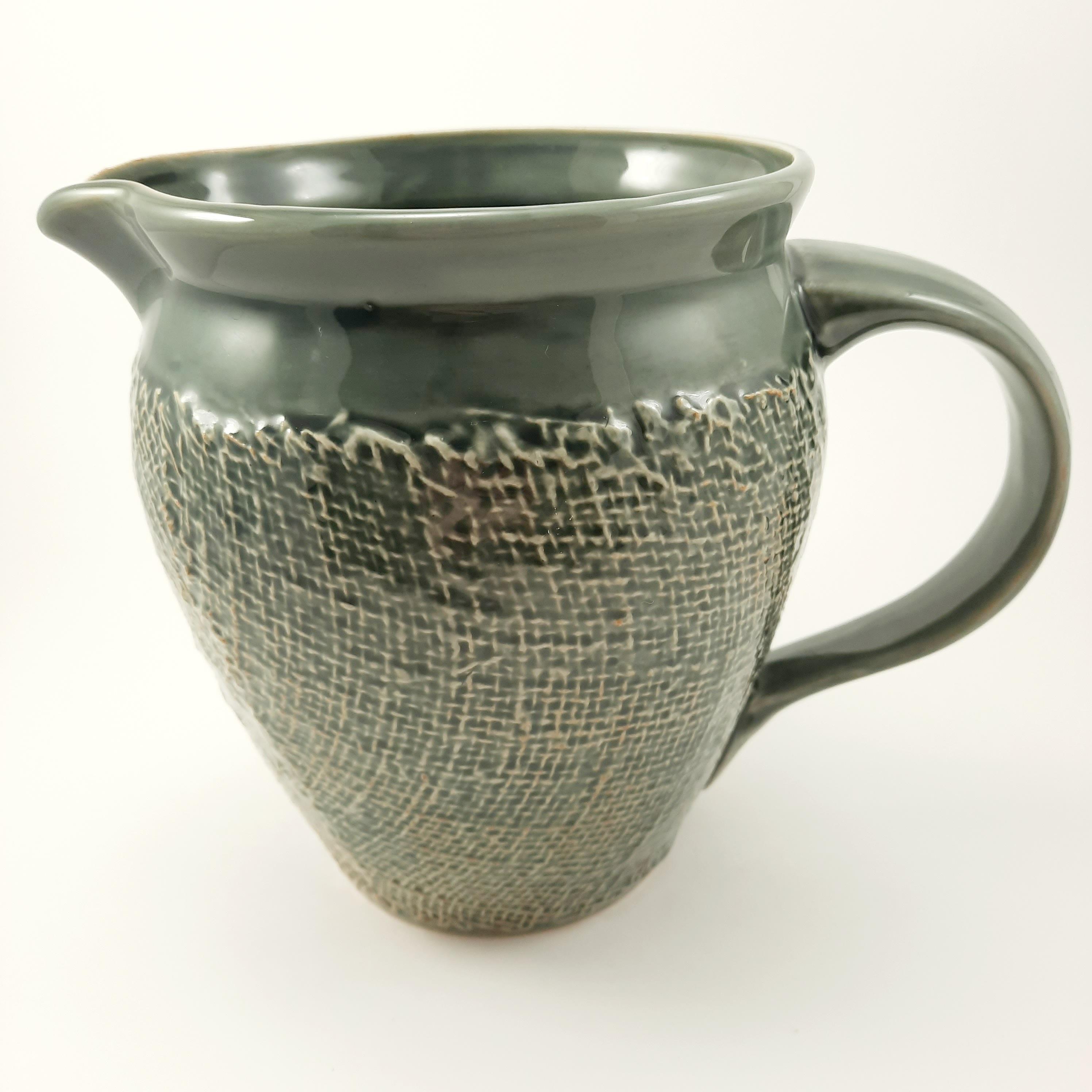 Craft Green Gray Ceramic Pitcher Burlap Design