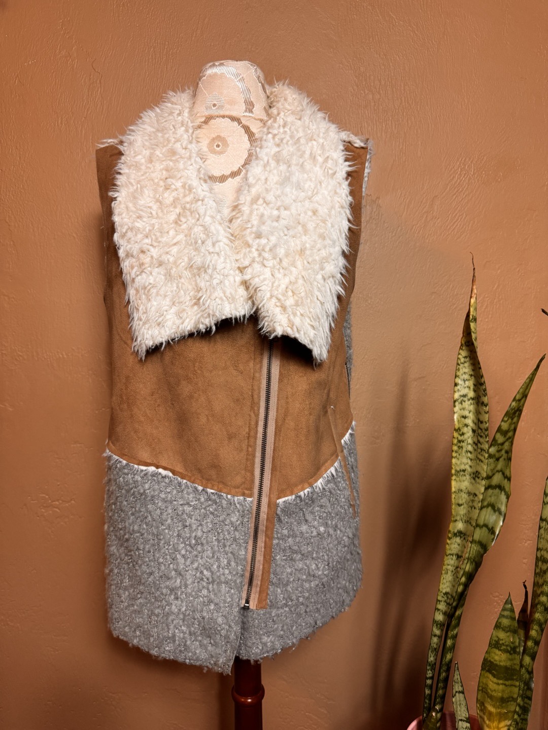 Quilted Sherpa-Lined Vest Coat main image 1