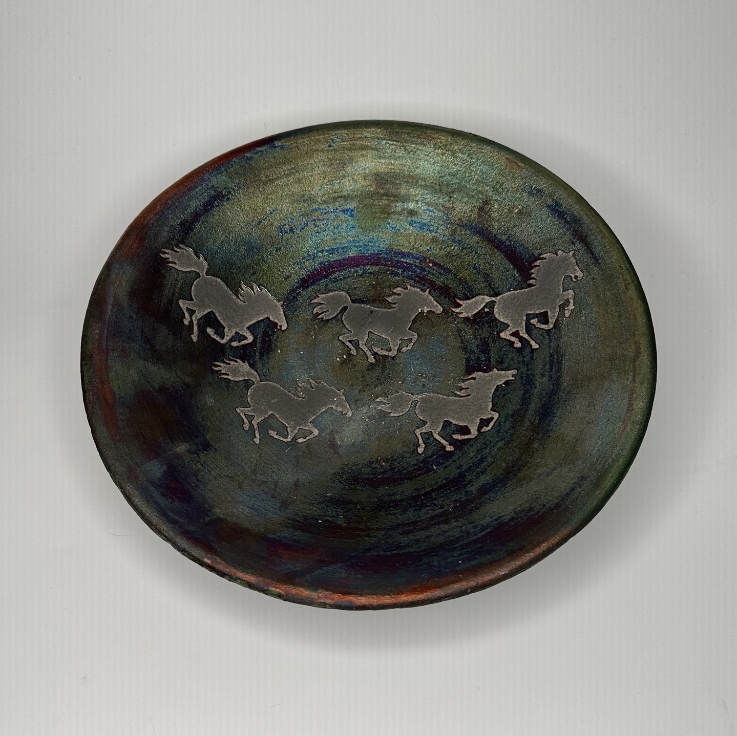 Jeremy Diller Running Horse Raku Art Pottery Bowl