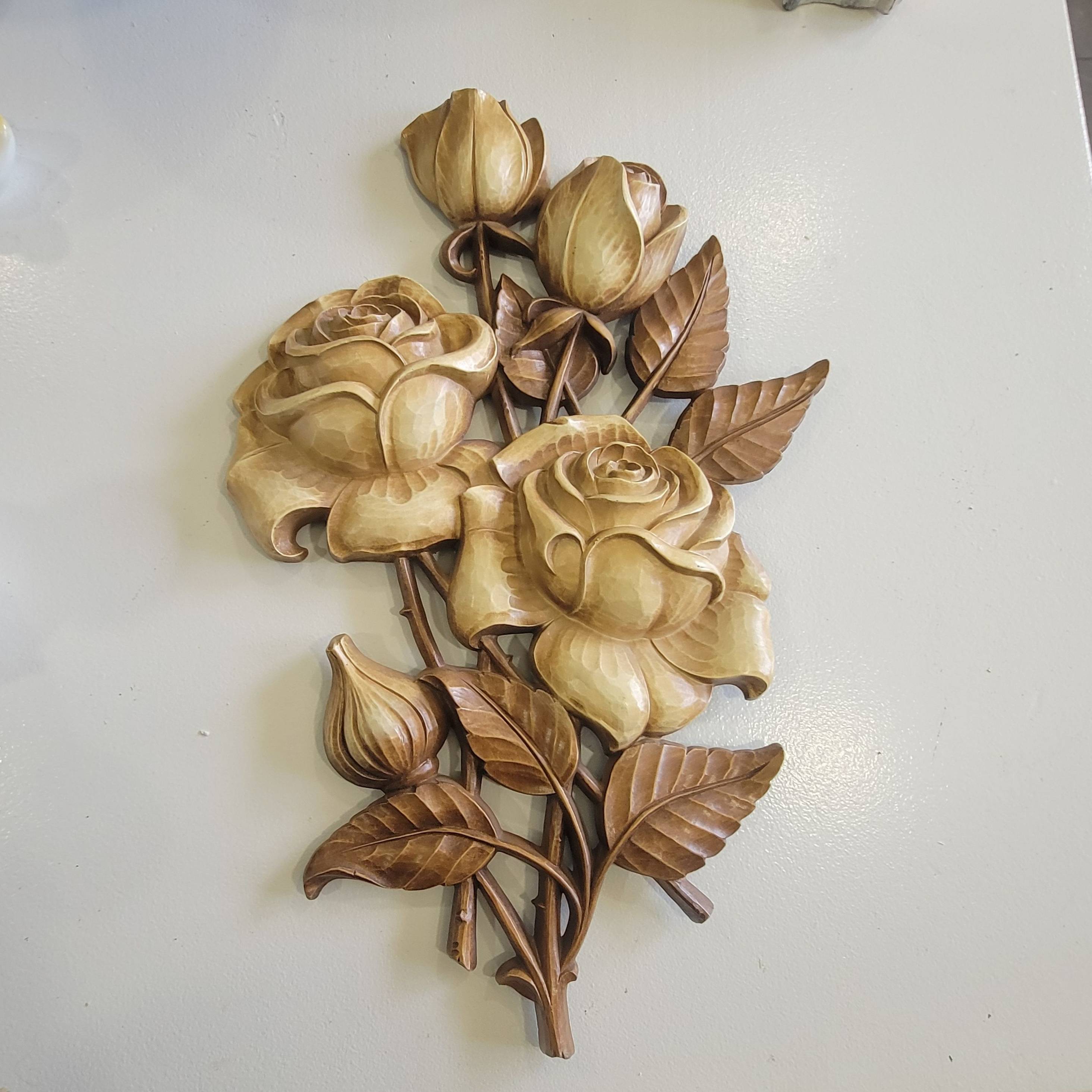 Vintage MCM SYROCO Roses Flower Wall Hanging Plaque Made In USA