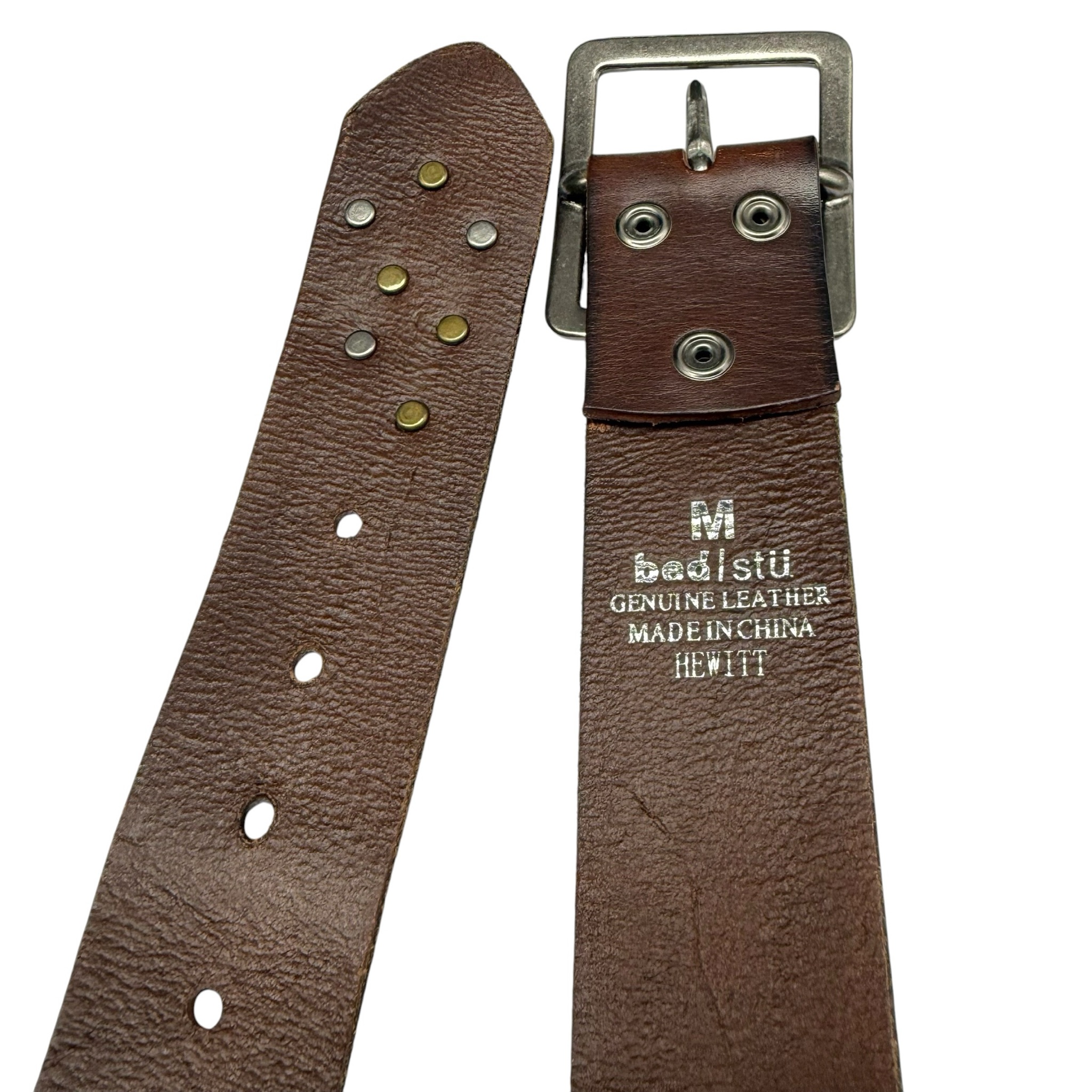 bed stu HEWITT  Leather Studded Belt Brown  Silver Gold Rivets Size M 31-36 Boho bed stu HEWITT Leather Studded Belt Brown Silver Gold Rivets  main image 2