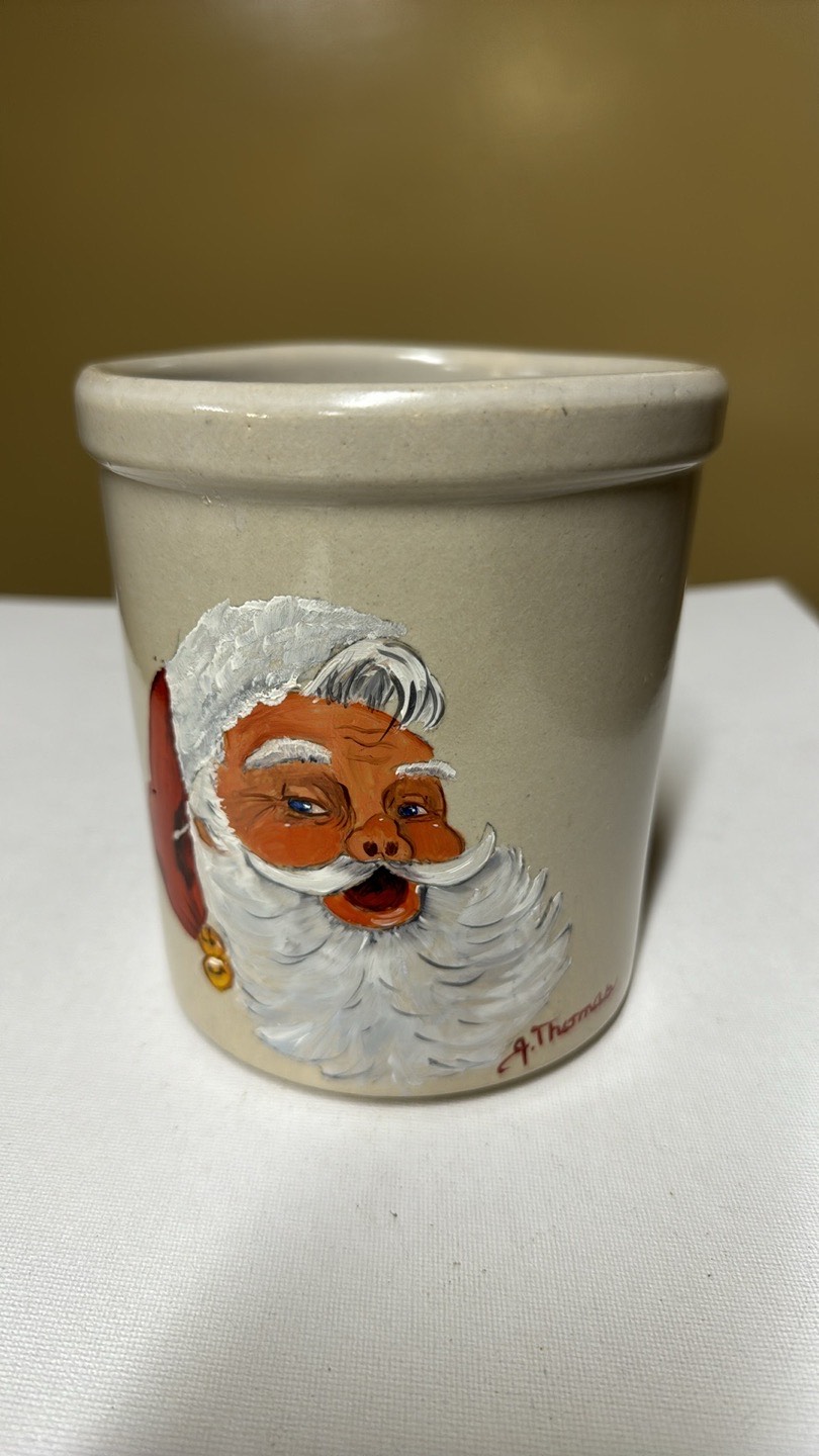 Thomas Ransbottom ROBINSON RANSBOTTOM Pottery Christmas Hand painted Santa Crock signed J ...