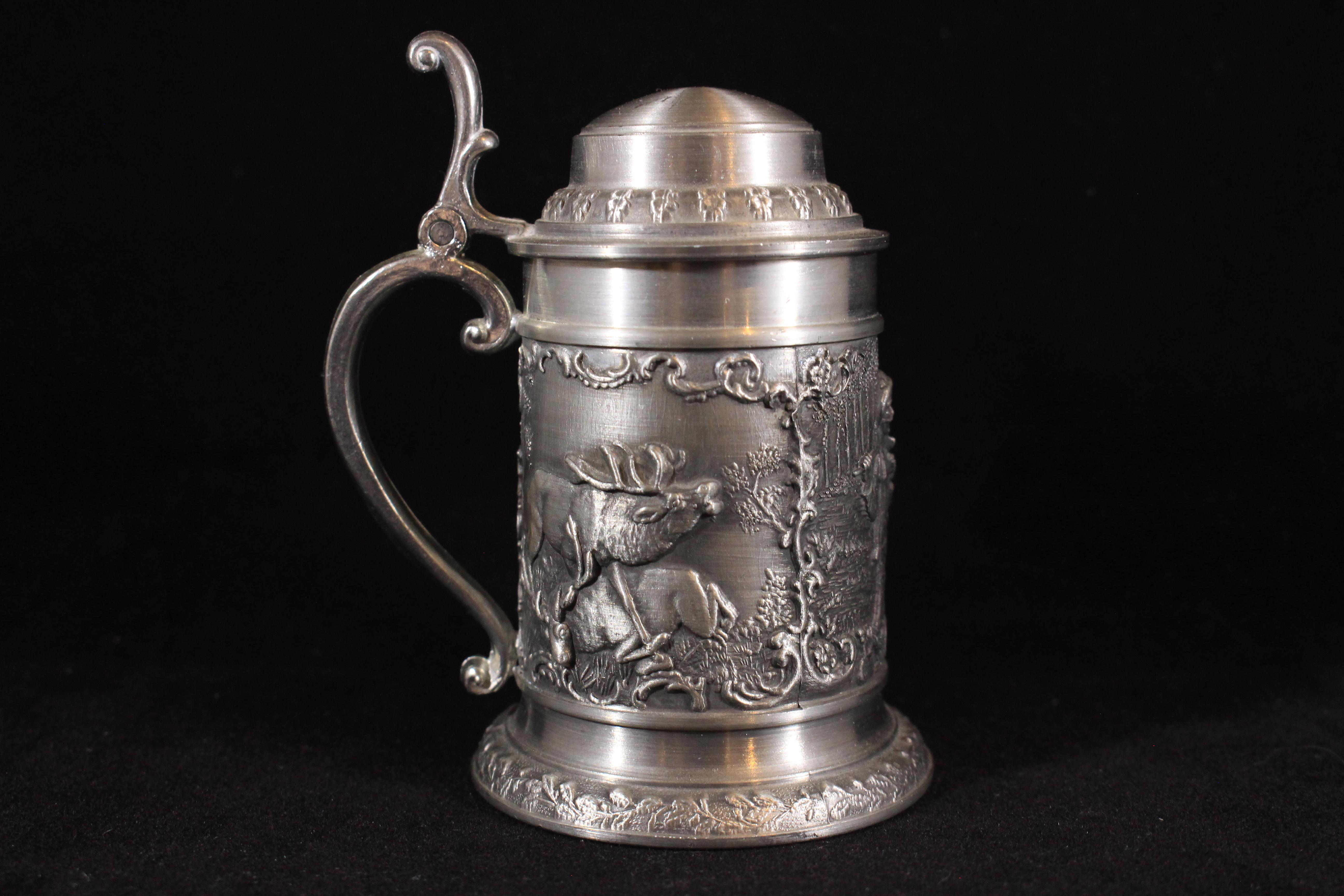 SKS ZINN 95% Germany Pewter Mug Beer Stein - Hunting Scene (Deer