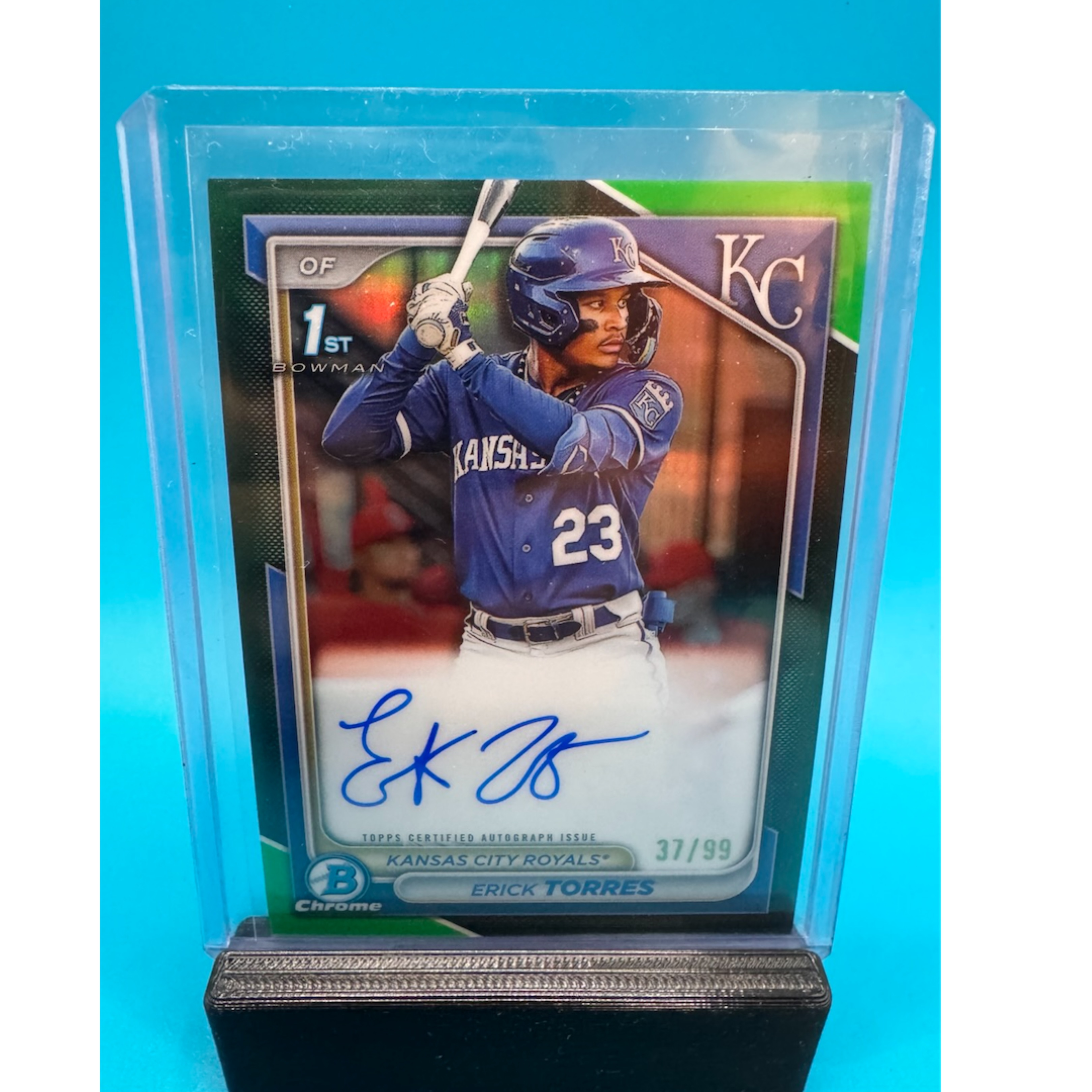 Erick Torres 1st Bowman Chrome Green Refractor Auto /99 Kansas