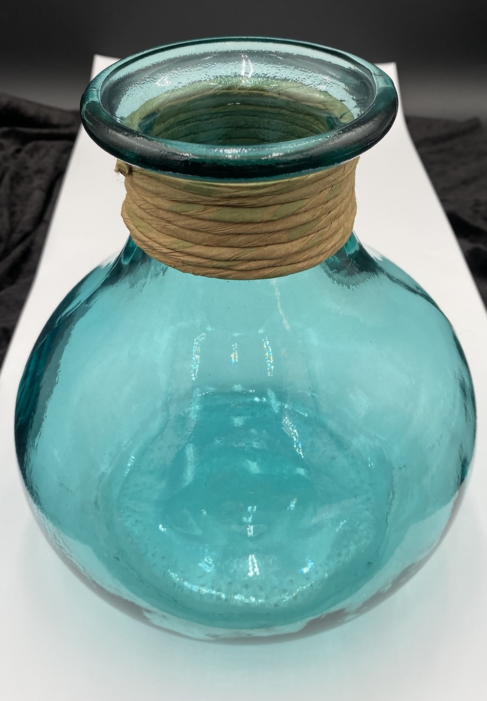 Vidrios San Miguel Bulbous Aqua Vase w/rope wrap, 100% Recycled Glass ...