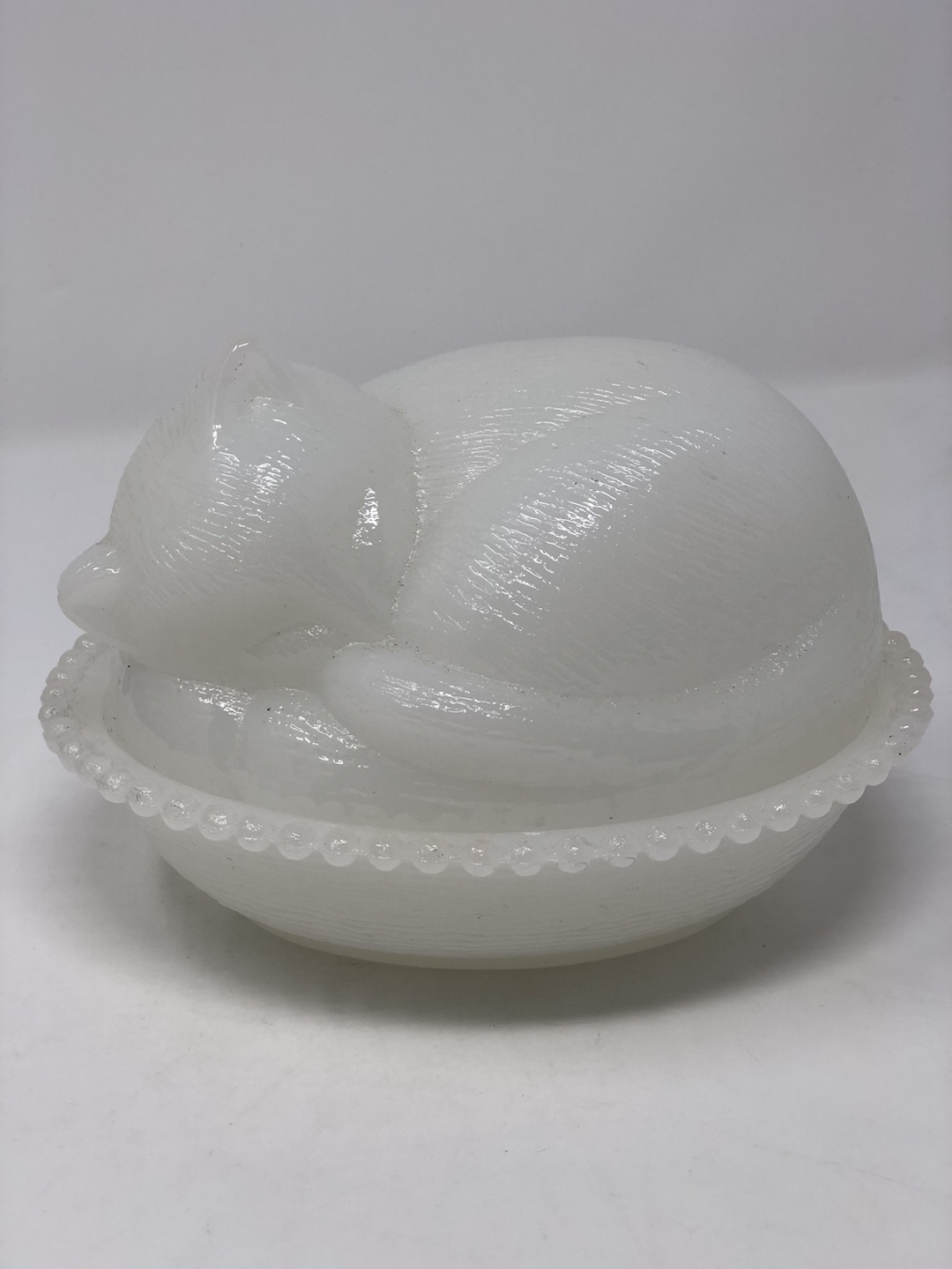 Milk Glass Sleeping Cat On A Nest