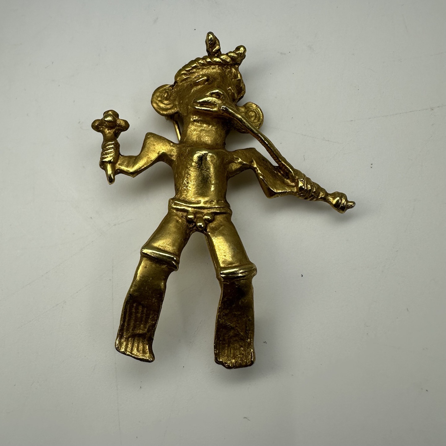 あっさん専用【レア銅板】ミロ-黄金の羽のトカゲ Alva Museum Replica Aztec Man Gold Tone Brooch