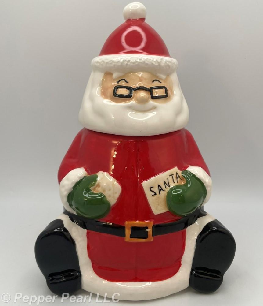 Fitz and Floyd Ho Ho Ho Santa Lidded Box, Small Christmas Santa Ceramic