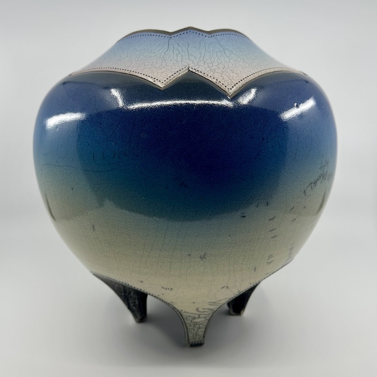 EPIC Large Vintage Raku 1989 Modernist Art Pottery Footed Crackle Glaze ...