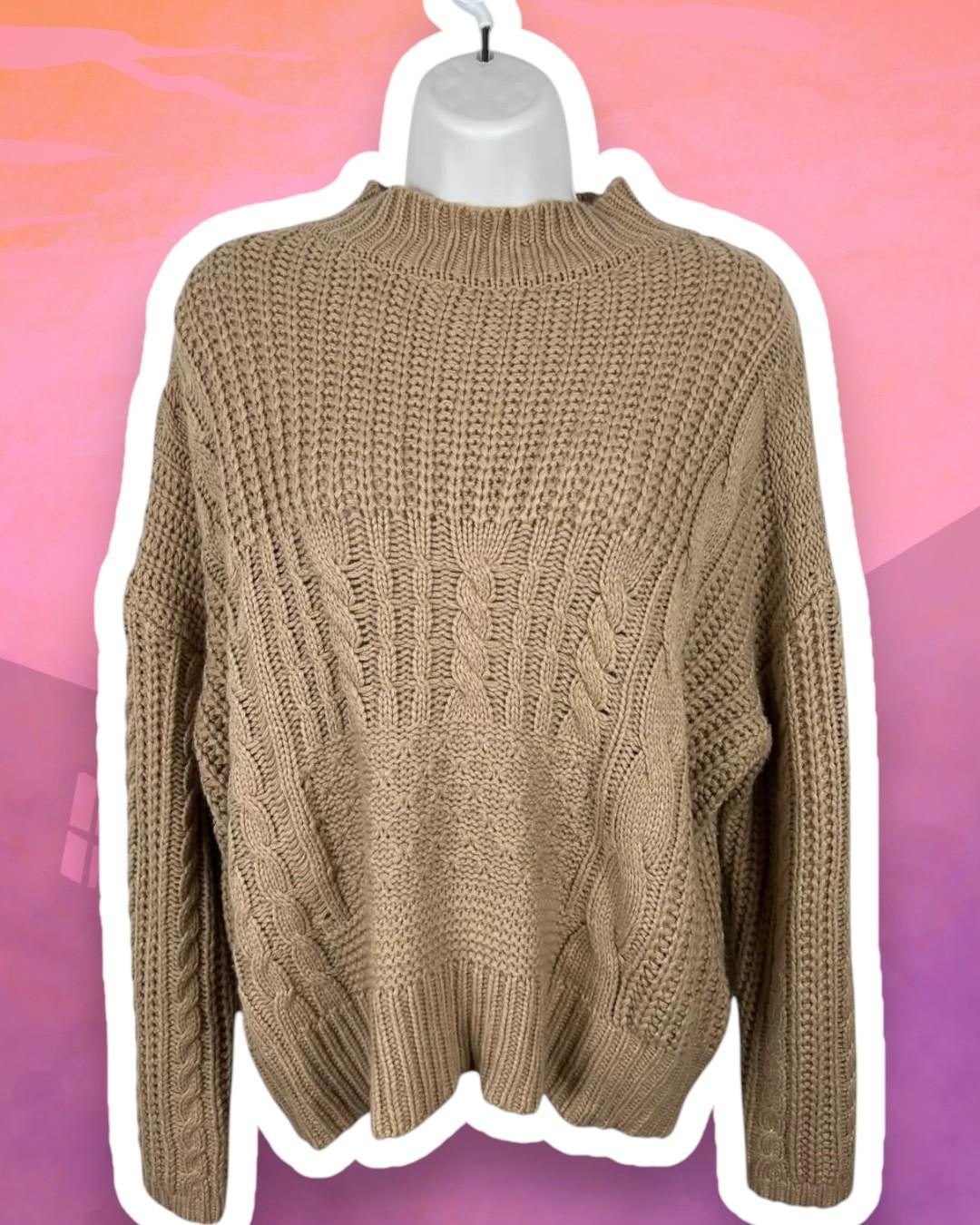 Time and Tru Cable Knit Crew Neck Sweater Women’s Large Tan Beige ...