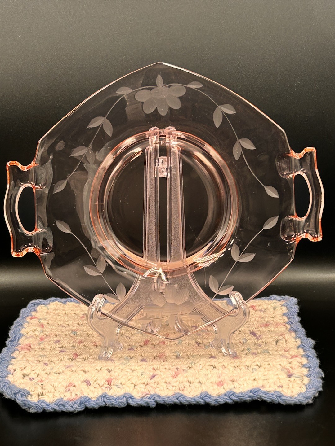 Pink Depression Glass Platter With Handles
