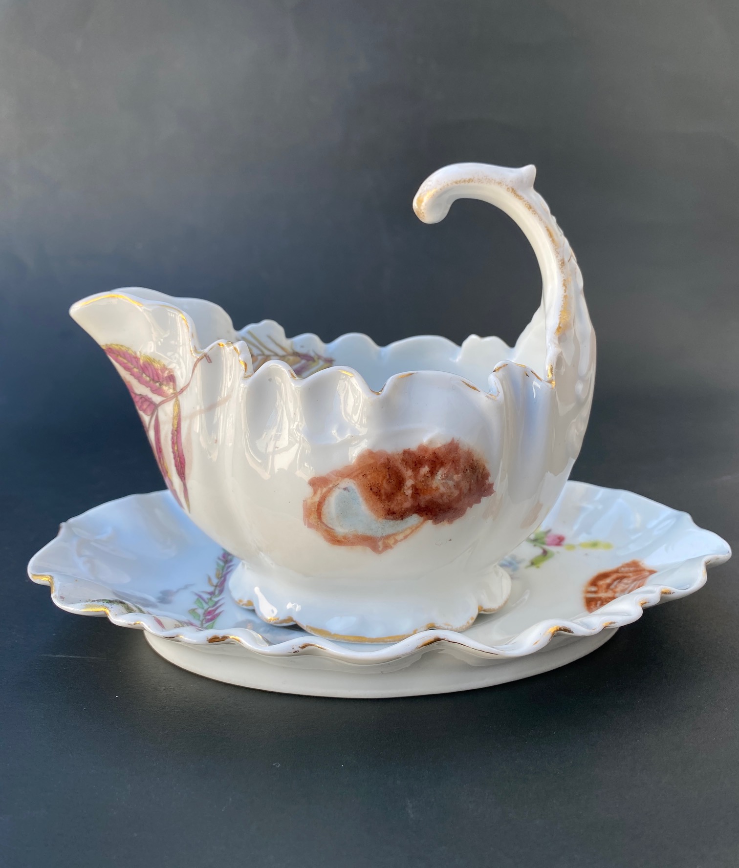 *VTG* Limoges France, A. Lanternier Hand-Painted Floral & Shell Gravy ...
