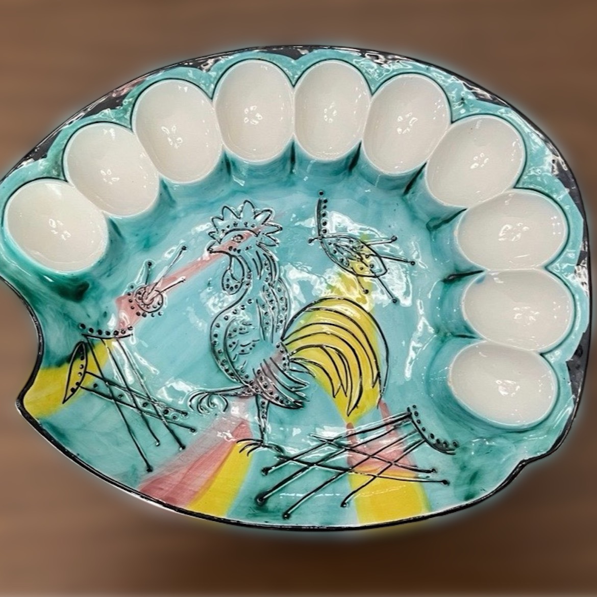 Vintage Mid-Century Italian Pottery Hand Painted Rooster Deviled Egg ...
