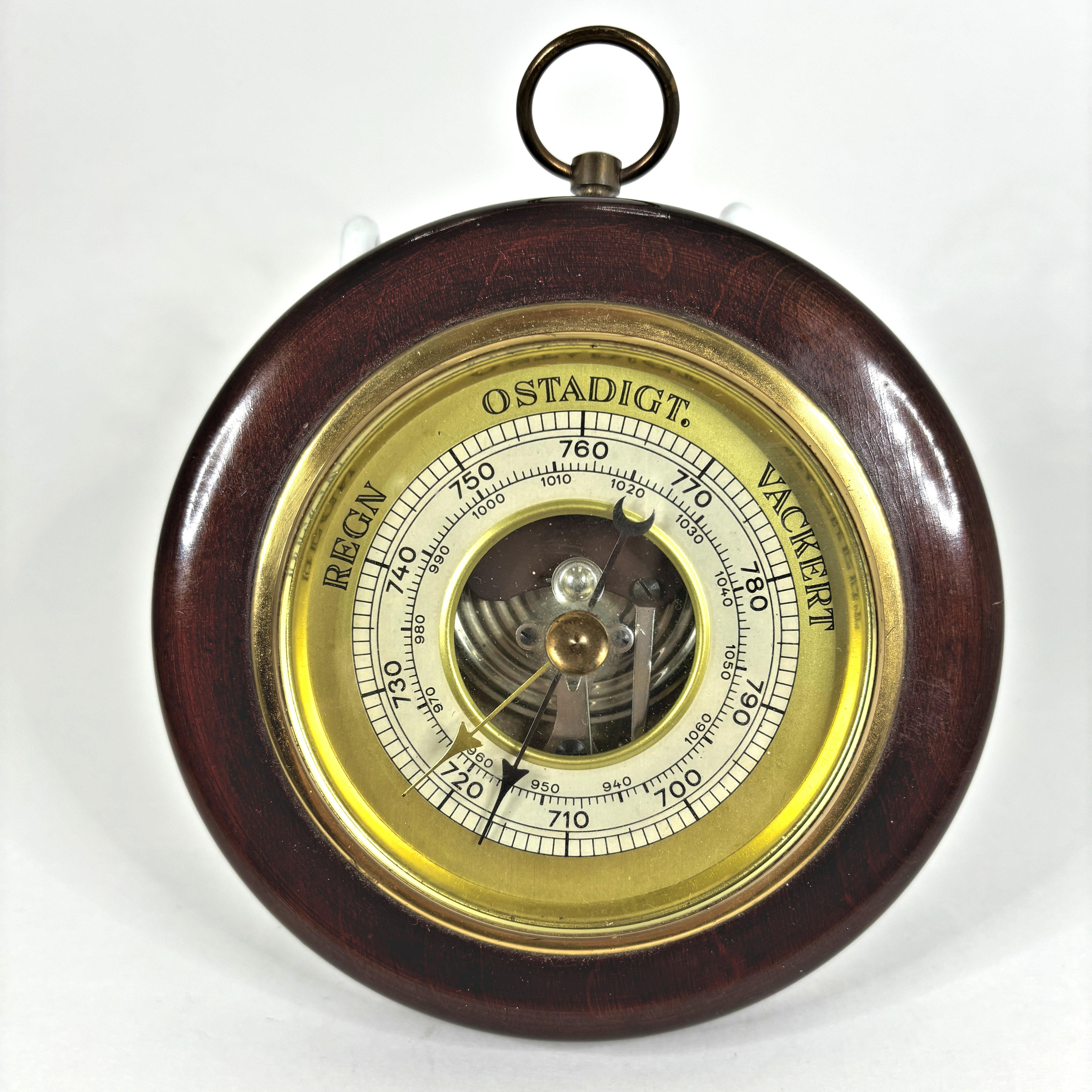 Swedish Wooden Mount Barometer Regn Ostadigt Vackert Vintage