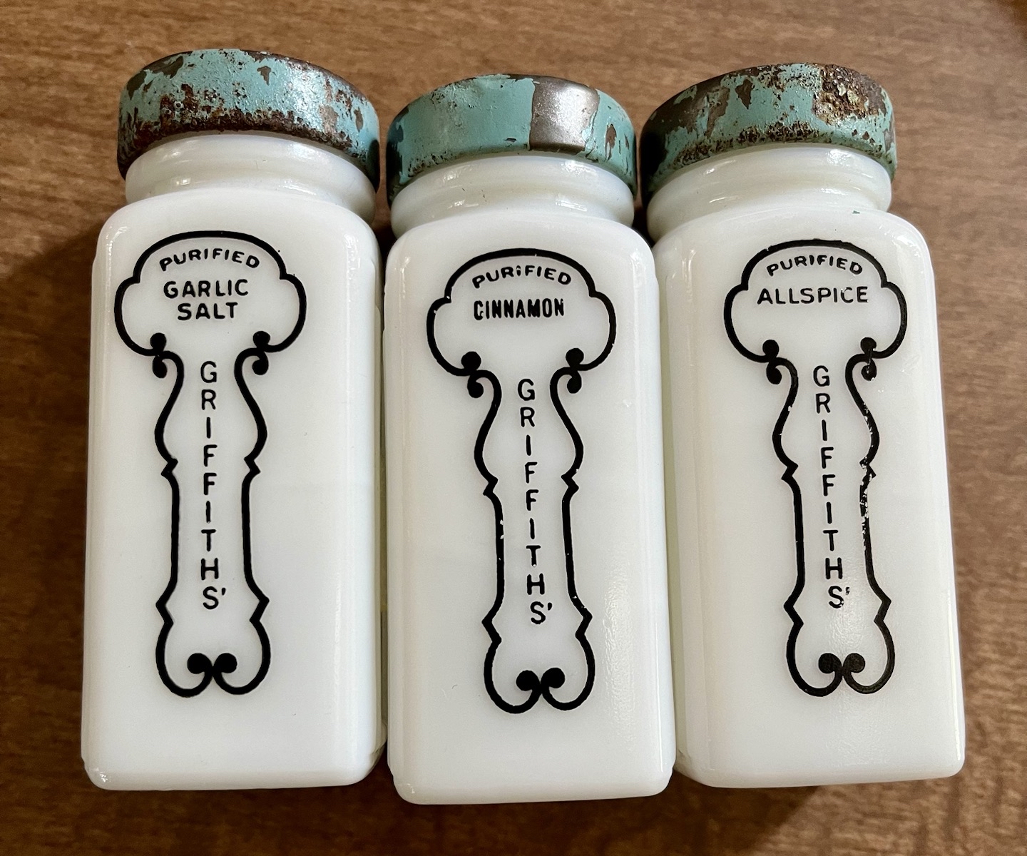 Vtg Griffith’s Spice Jars Milk Glass Black Border Cinnamon Allspice ...