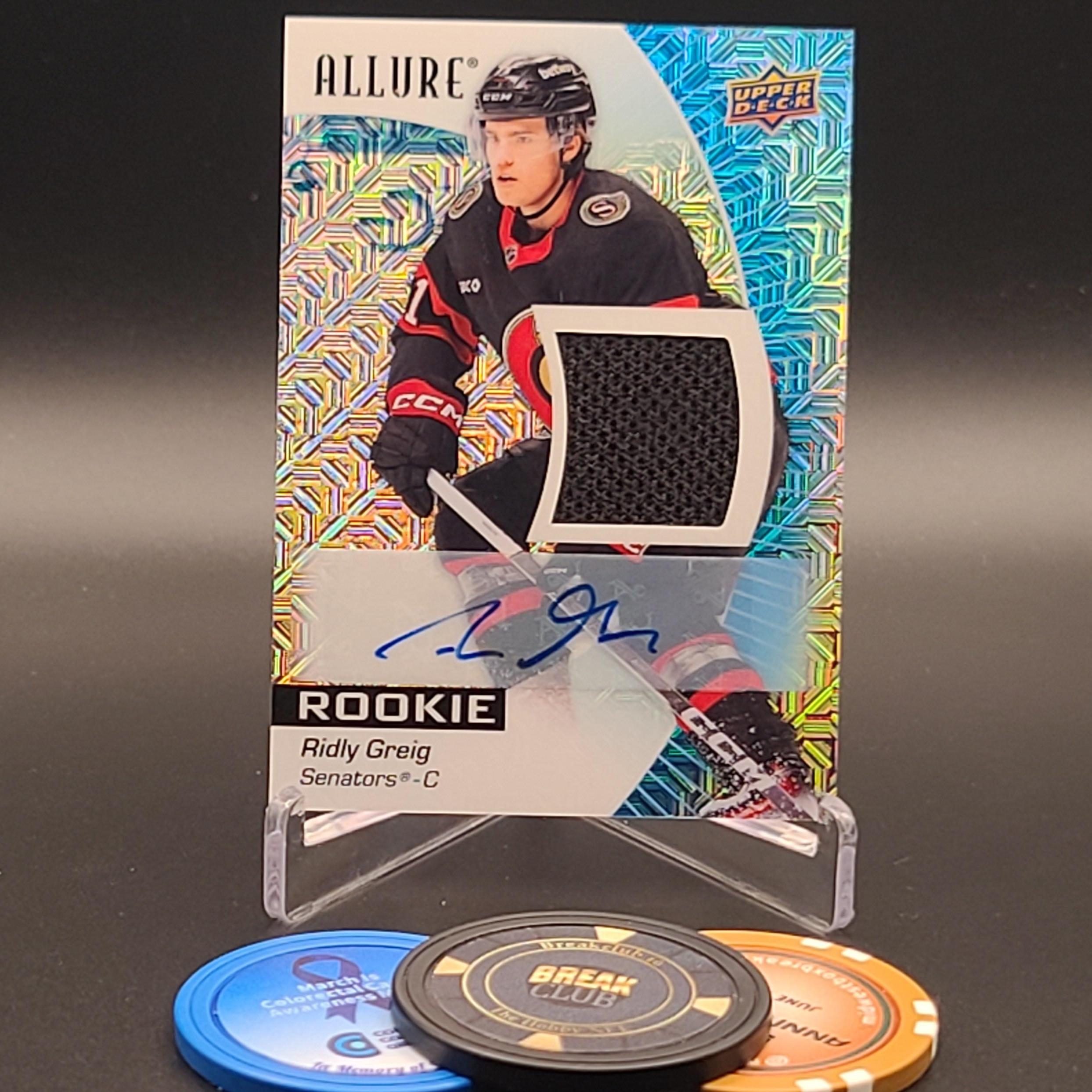 Ridley Greig Rookie Auto 202324 Upper Deck Allure Hockey Blue Line