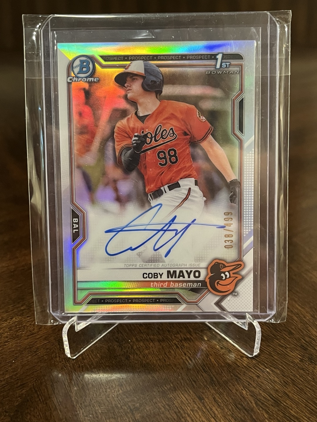 2021 Bowman Chrome 1st Coby Mayo Refractor Auto /499 Baltimore Orioles