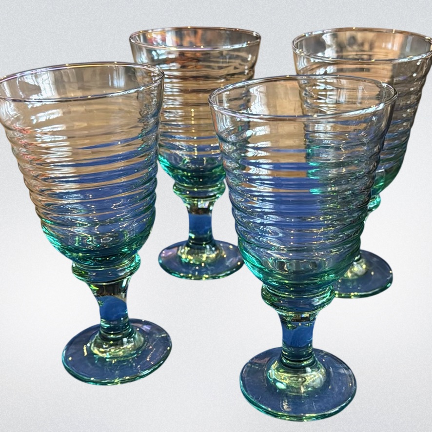 Libbey Ribbed Glassware Set Of 4 Vintage Libbey Glass Sirrus ( Spanish Green) Ribbed Goblets