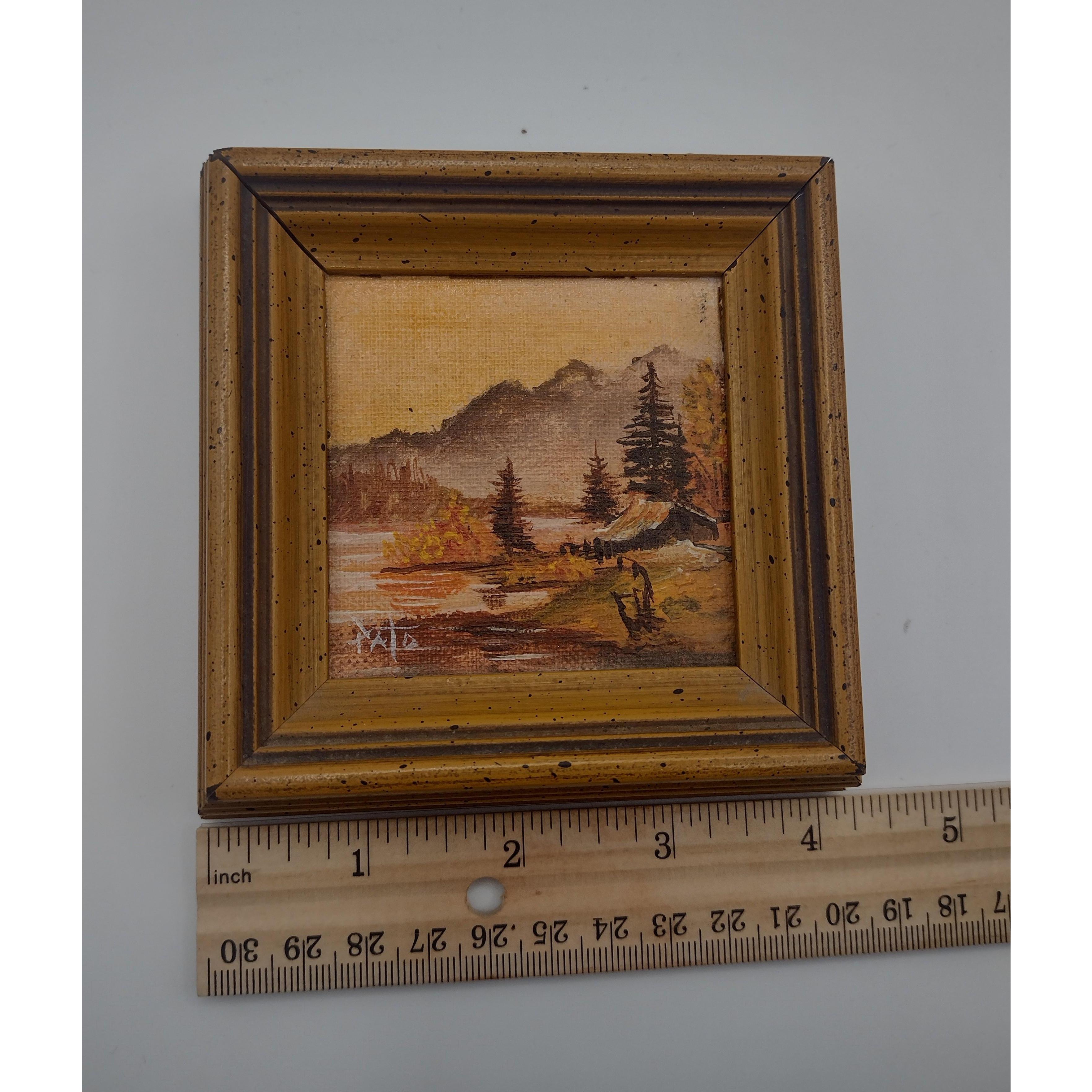 Vintage Miniature Landscape Painting in Wooden Frame Signed. Labeled ...