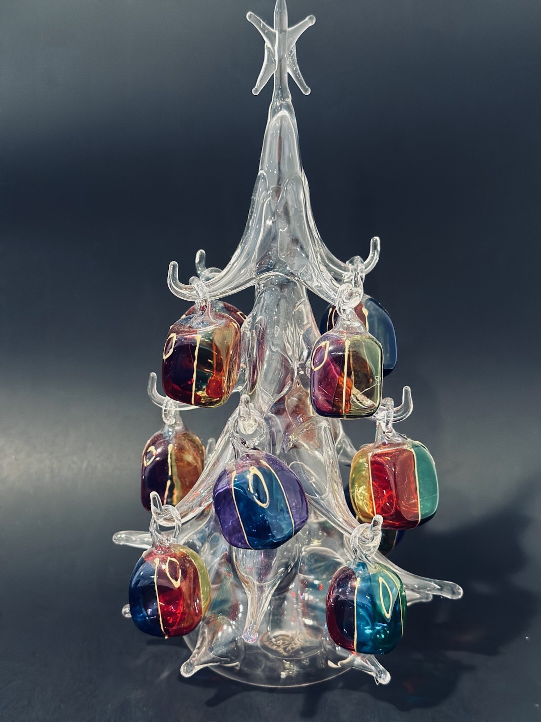 SOFFIERIA PARISE CHRISTMAS TREE HAND BLOWN ITALIAN ART GLASS W/ 12