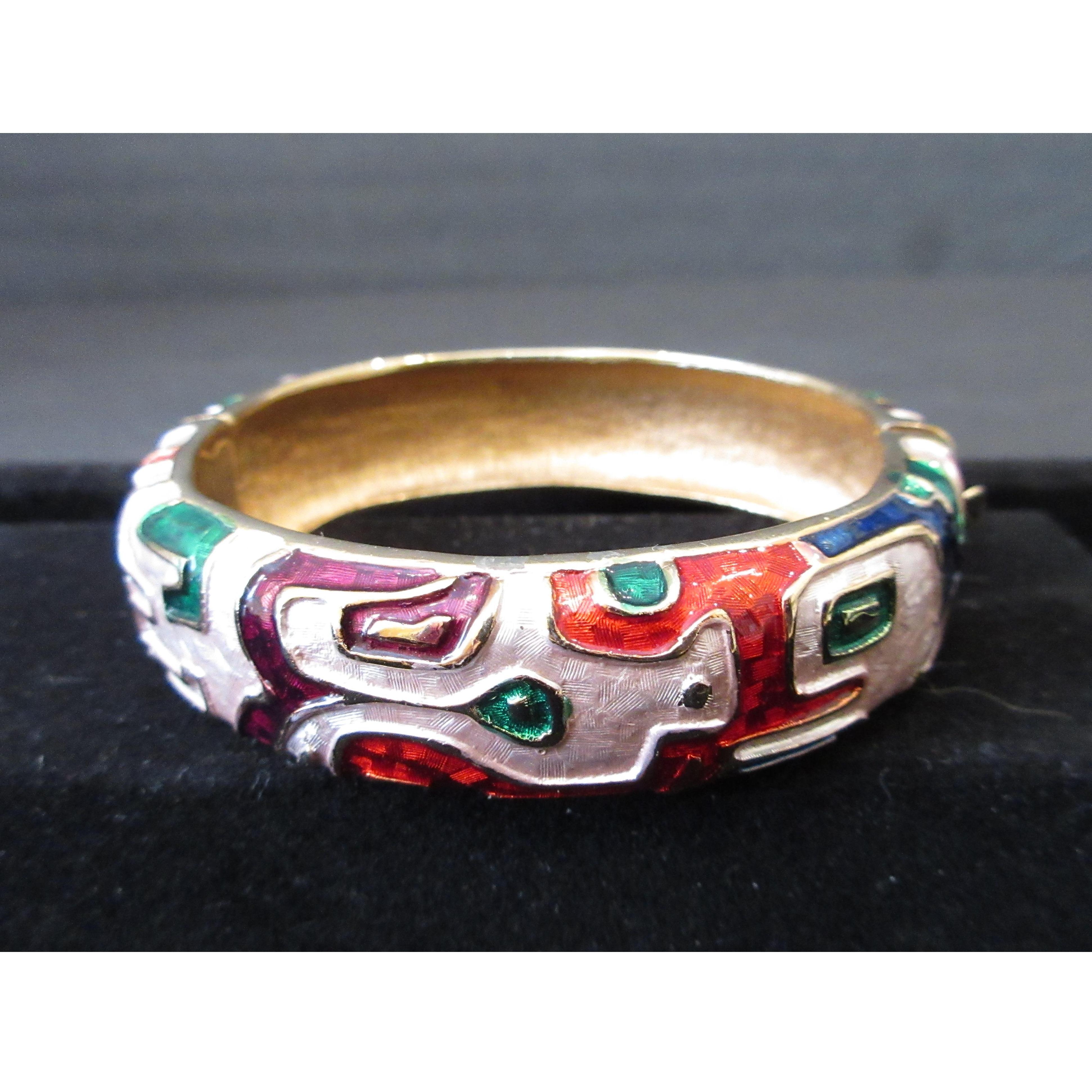 Vintage Goldtone Bracelet Hinged 6.5” Triple Band Mid Century Modern