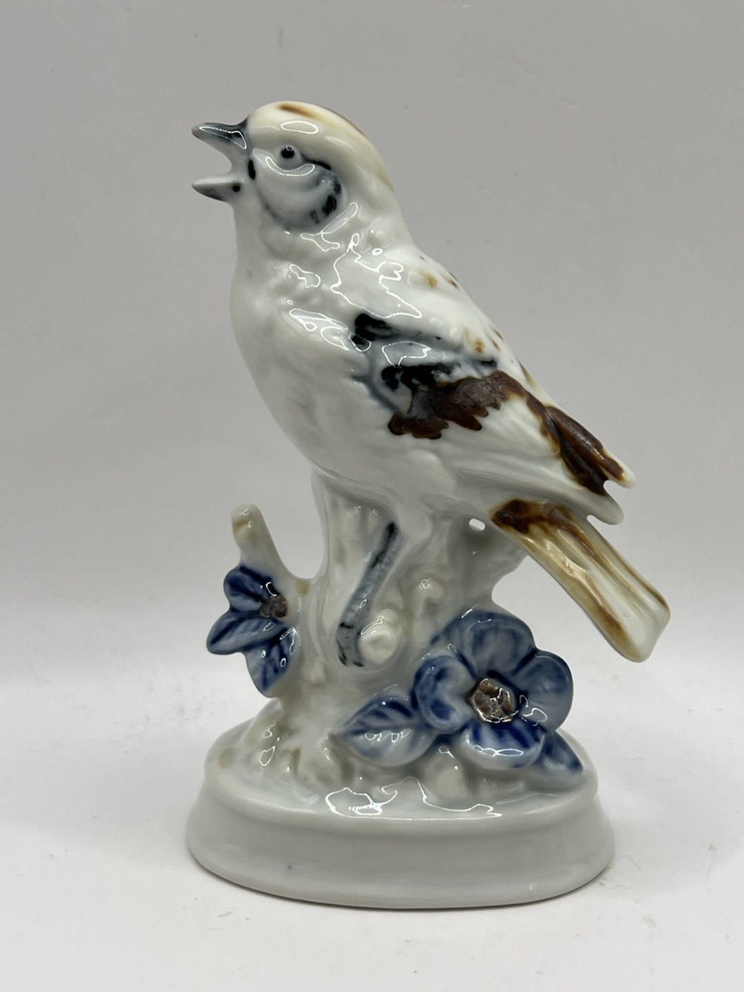 Vintage Hand Painted Porcelain Bird With Flowers Figurine 5”