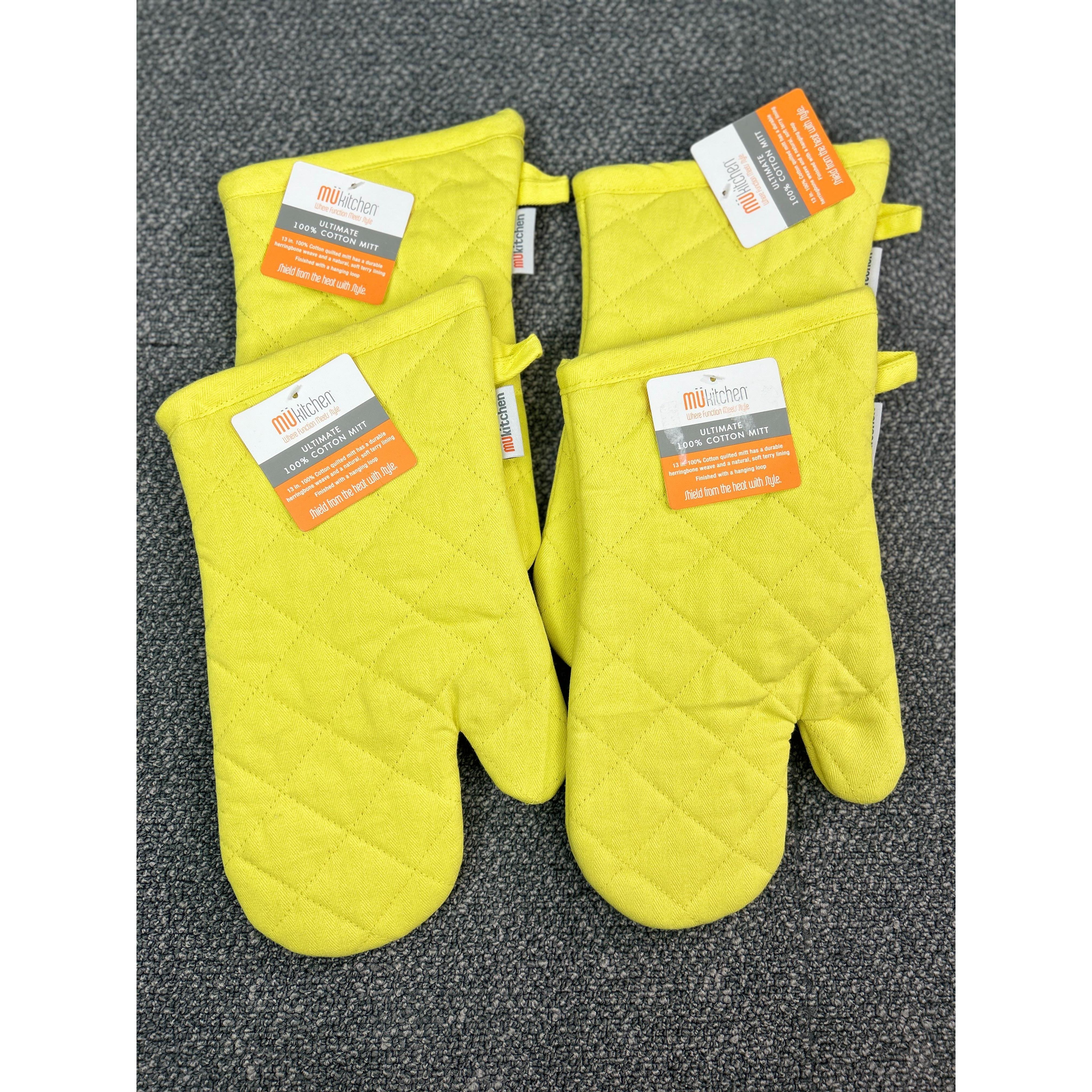 MU Kitchen Oven Mitt 2 Pair 4 Gloves Chiffon 100% Cotton Terry Lined 13 ...