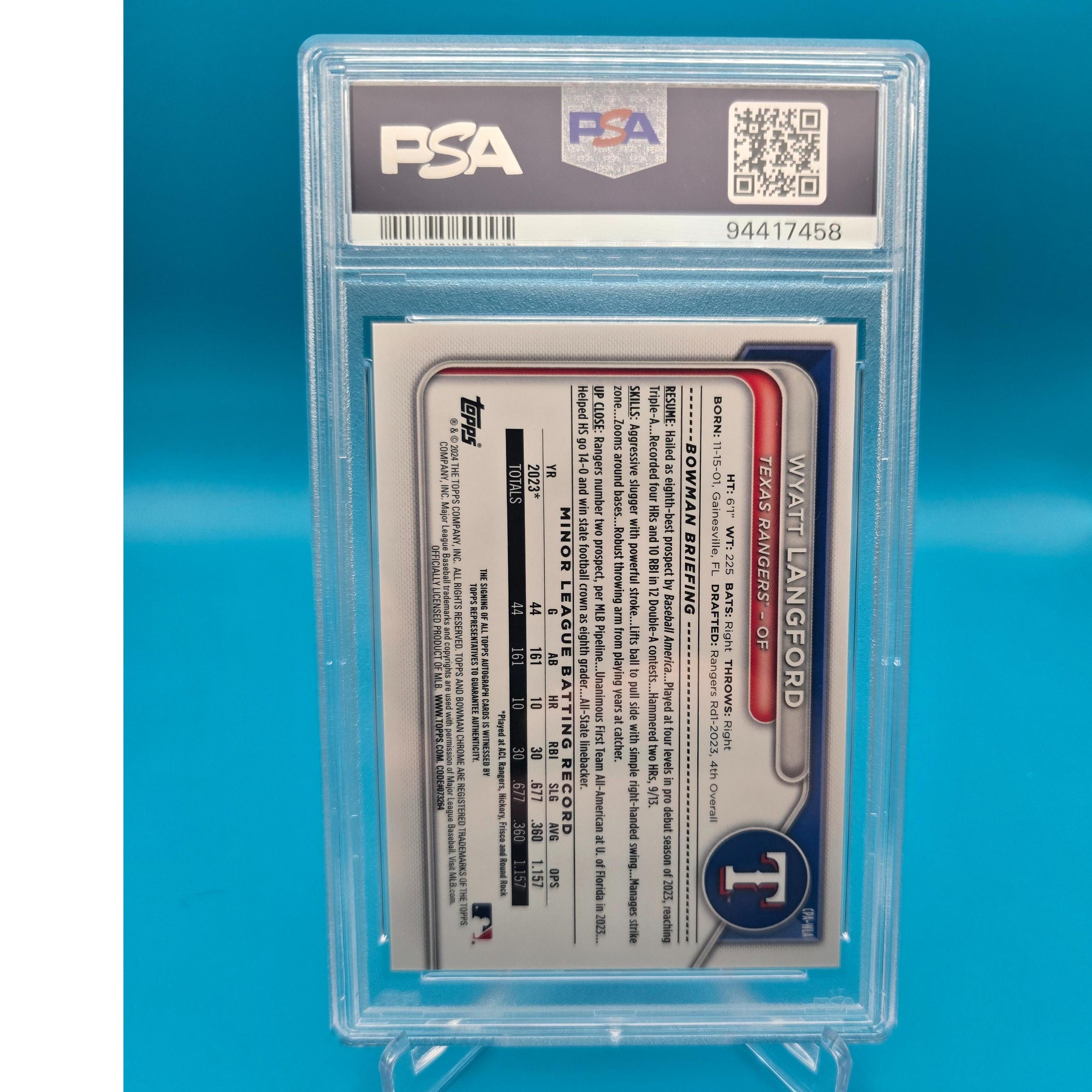 Wyatt Langford 2024 Bowman Chrome Prospect Auto Blue Refractor 25 
