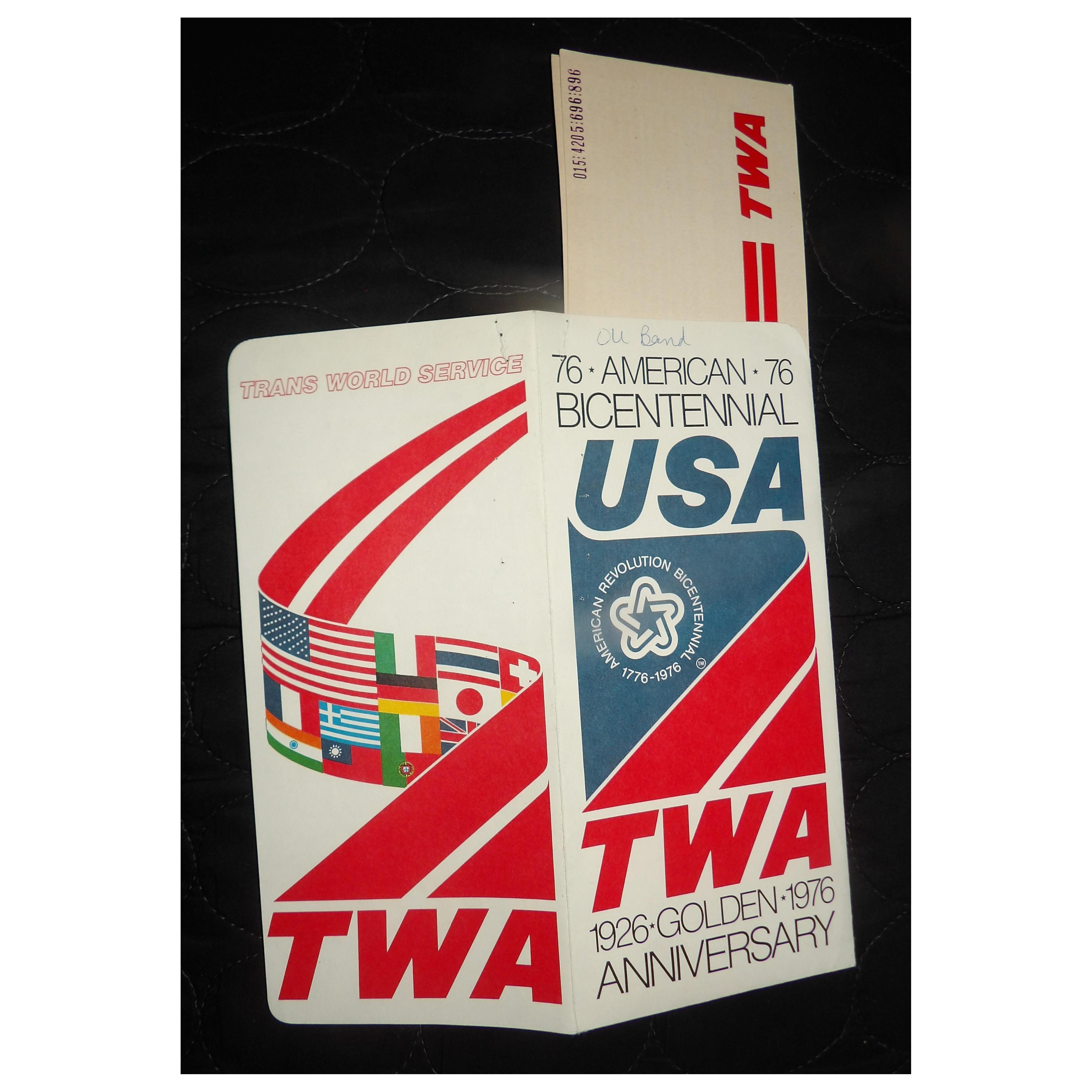 TWA Airlines American Bicentennial 1976 Folder and Tickets