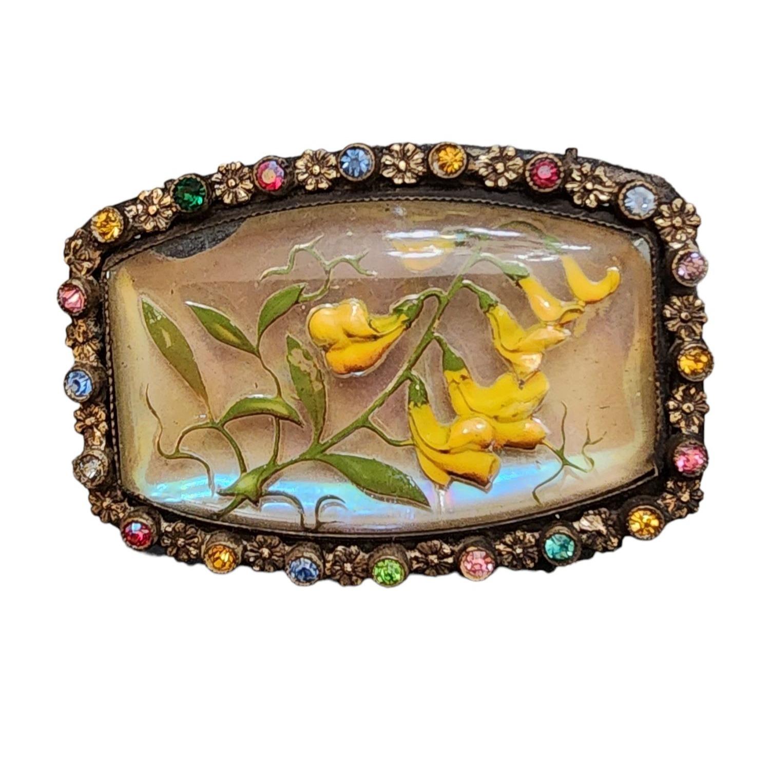 Broche Vintage Fleur De Lys Pâques – Plastique Celluloïd à Ressort – Style Mi-siècle – Occasion Portée