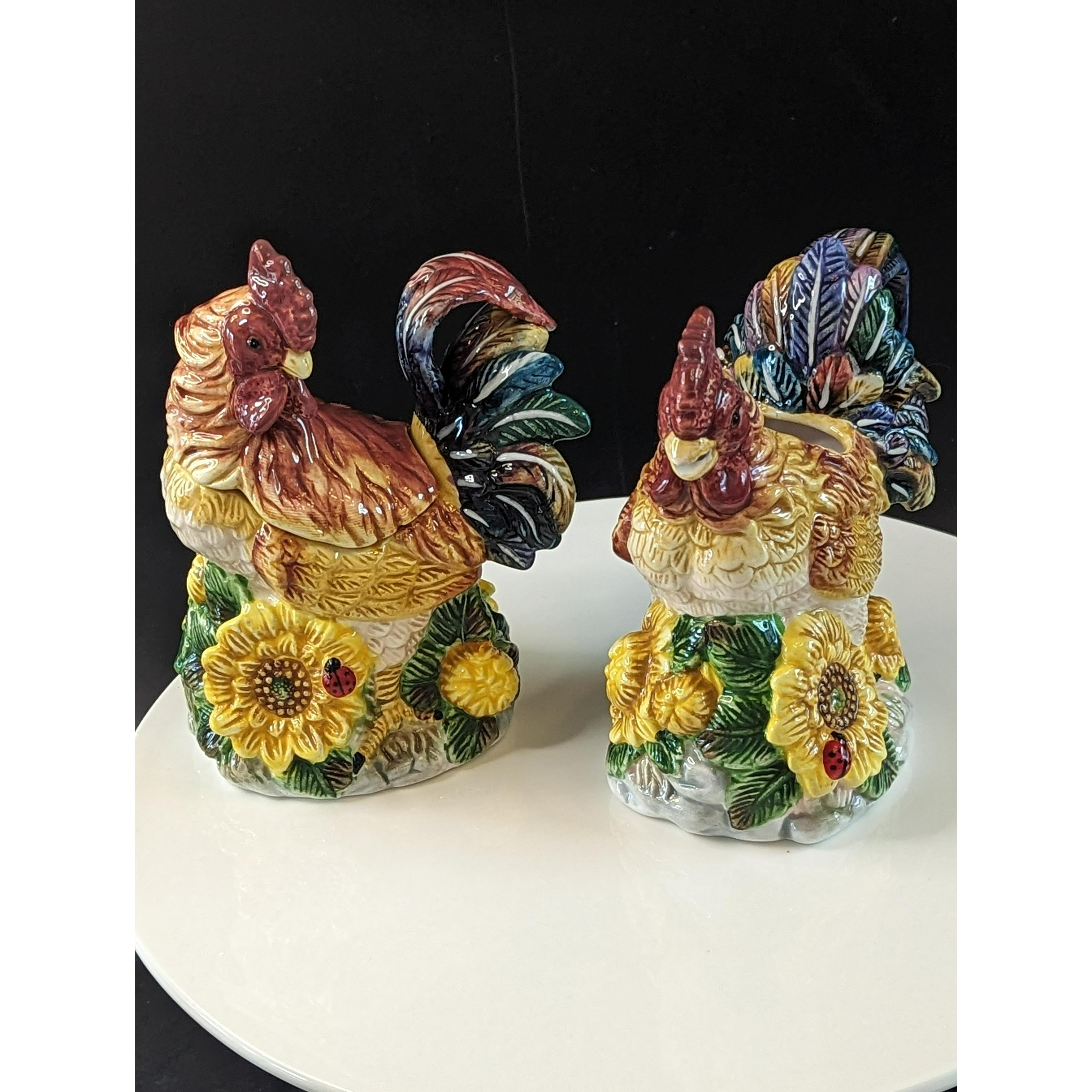 Colorful Ceramic Rooster Figurines, Creamer And Sugar, Farmhouse ...