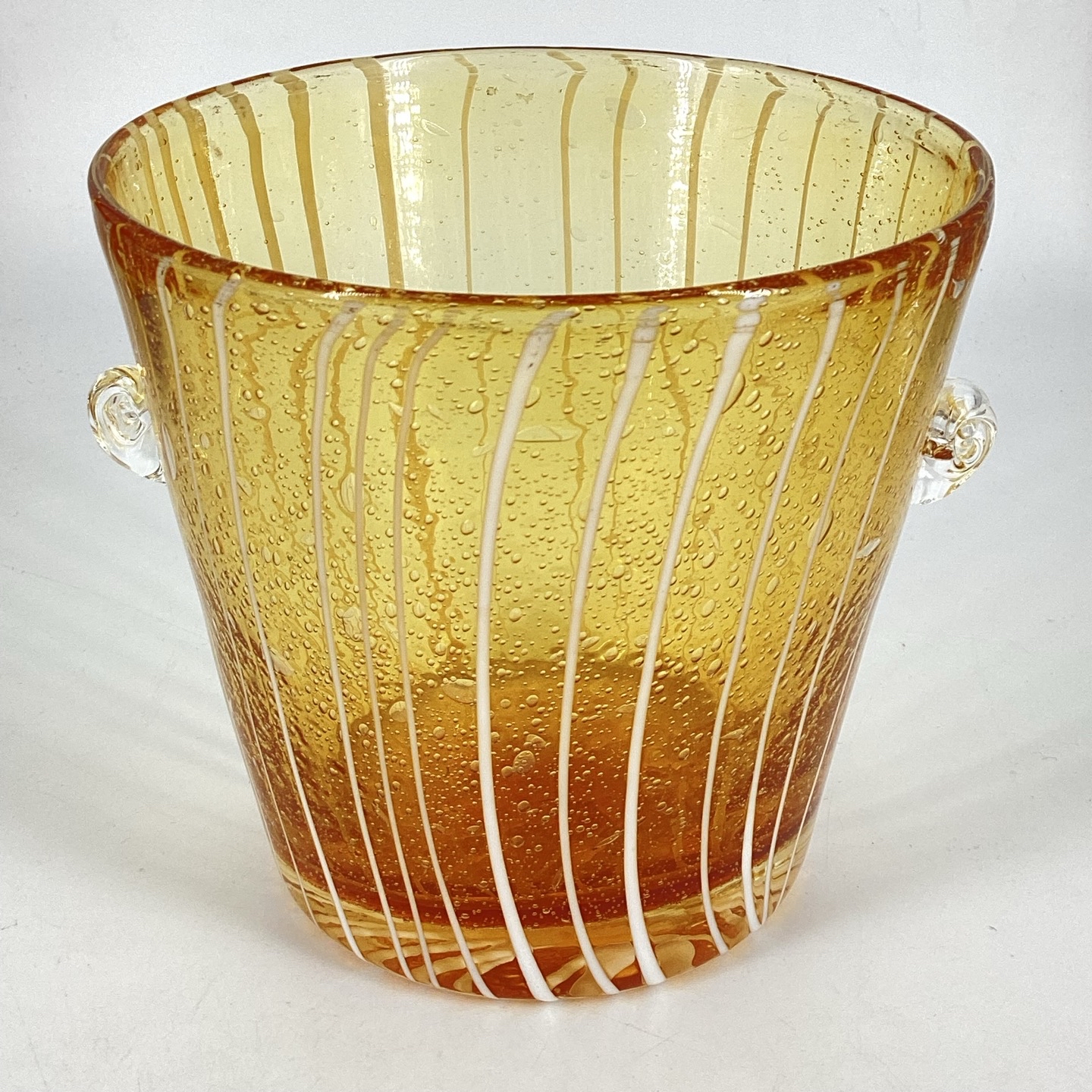 VENINI for Disaronno Amber Striped Murano Bubbles Glass Italy Ice