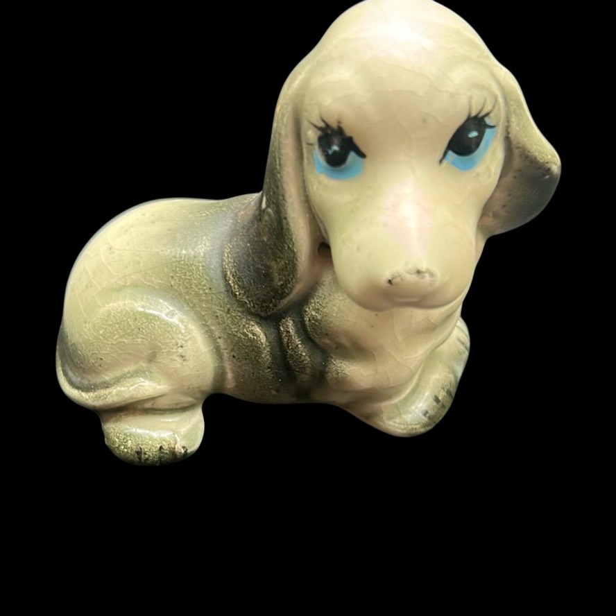 * vintage dog ornament ❀  blue eye ワンちゃん Vintage Ceramic Dog Figurine, 1960's Japan Dog With Orange