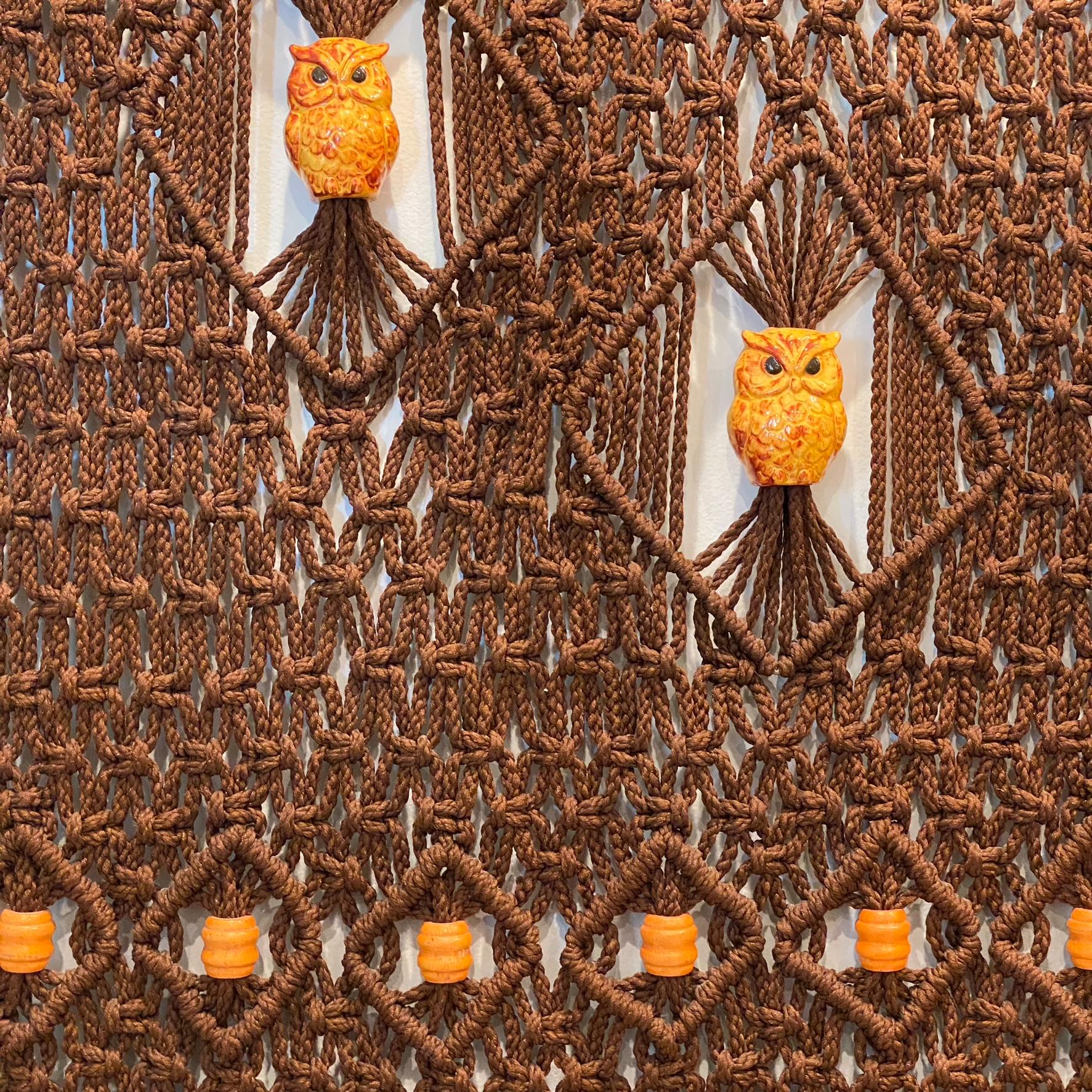 4 perles macramé hibou en céramique des années 1970 avec un