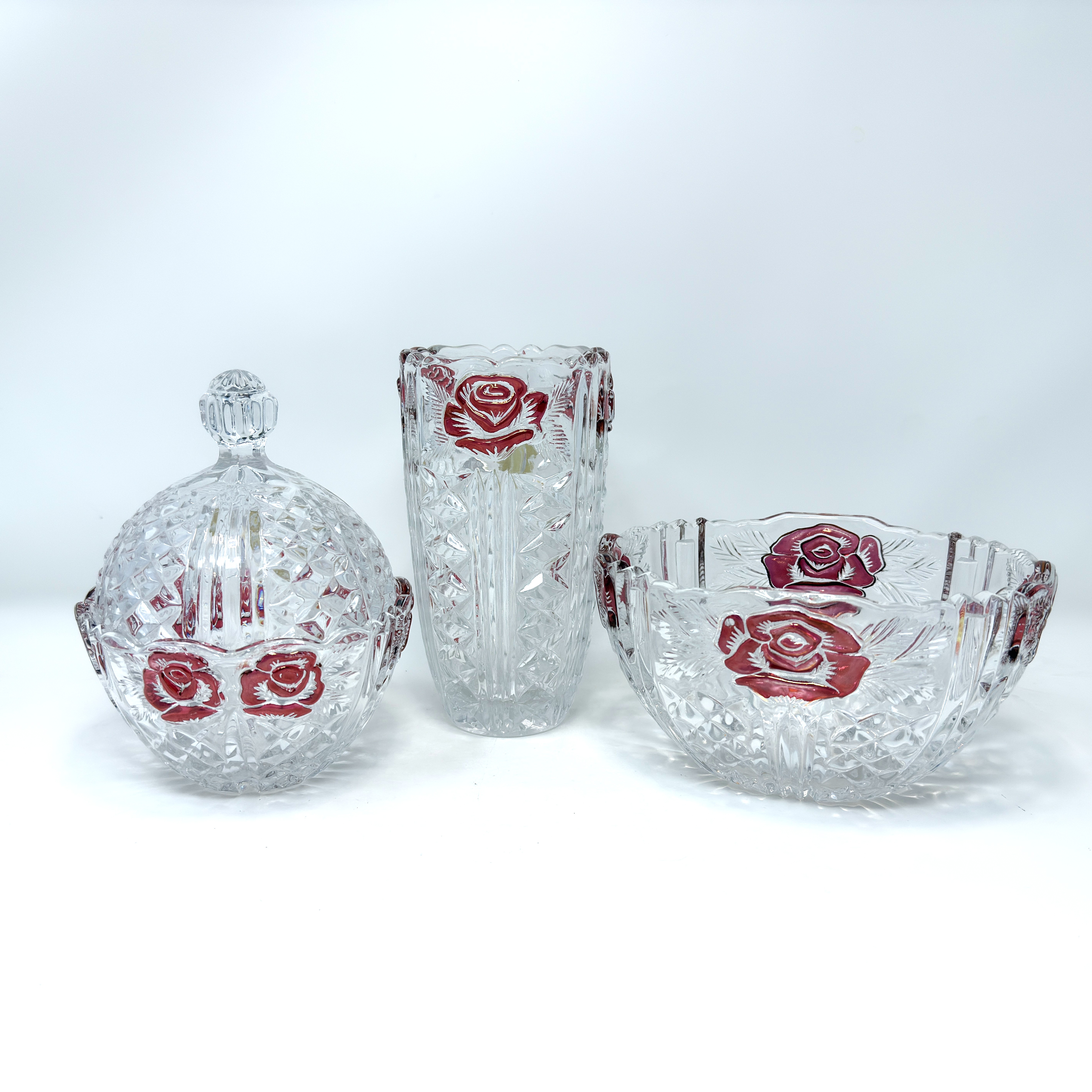 Anna Hütte Bleikristall Lead Crystal 3‑Piece Ruby Rose Set Germany