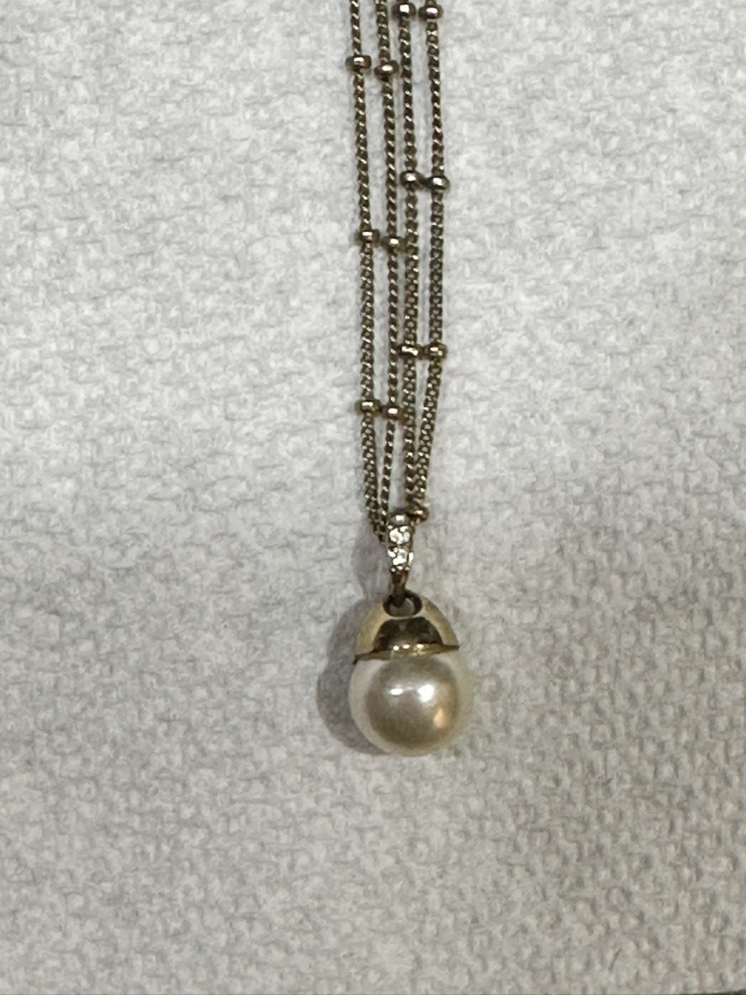 Collier Pendentif Vintage Années 80, Pierre Violette, Perles Dorées, état Parfait