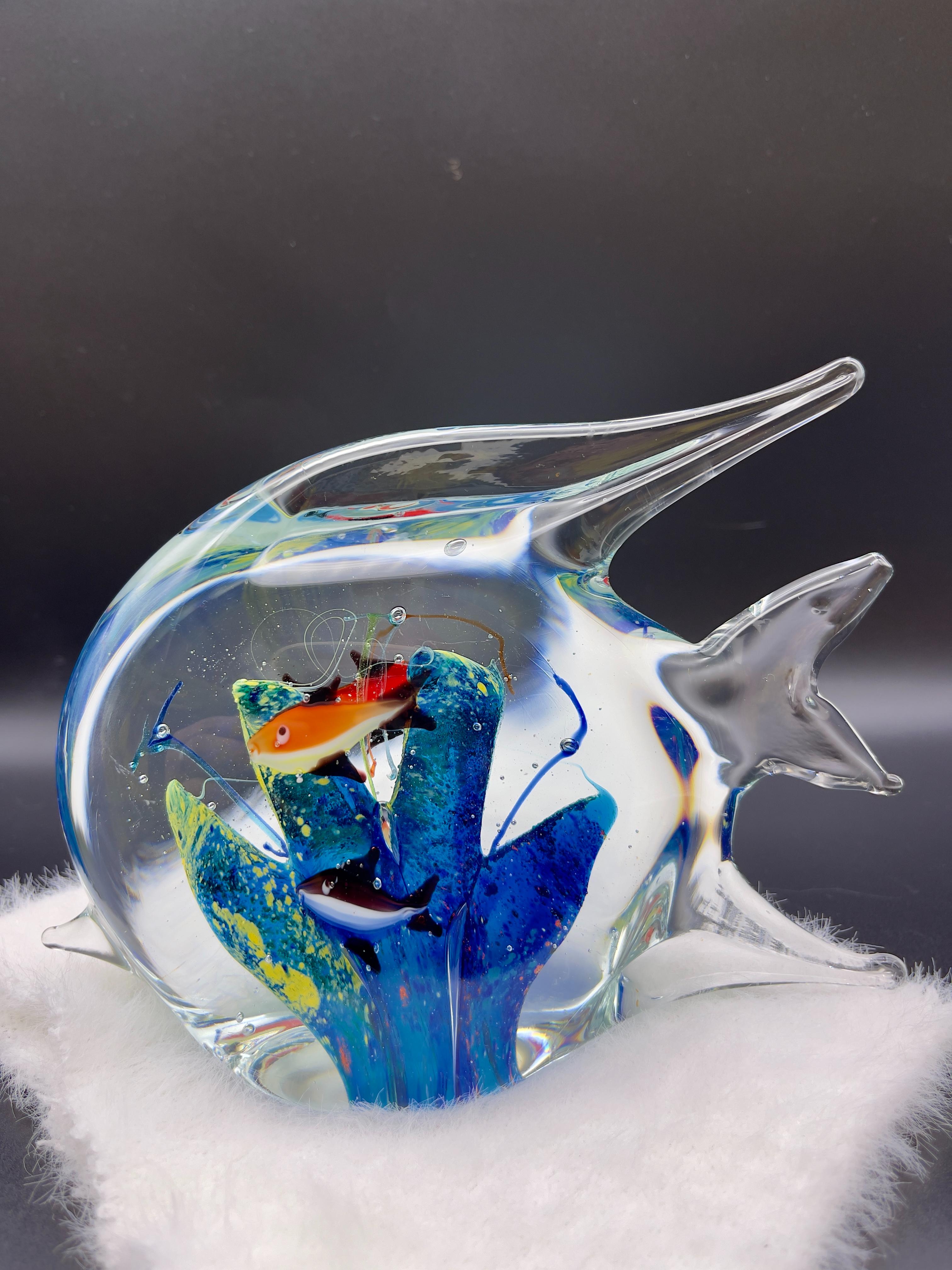 Vintage hand-blown art glass angelfish paperweight with ocean reef with ...