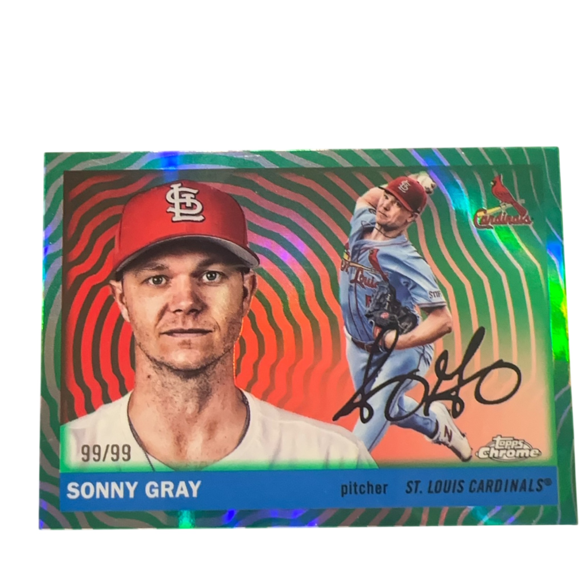 Sonny Gray 2025 Topps Chrome Platinum Green Vibrations Refractor 99/99