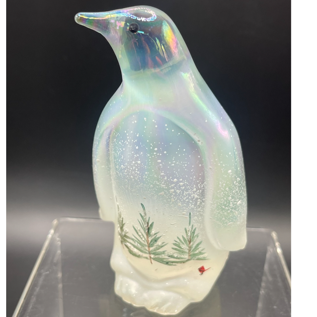 fenton-glass-hand-painted-penguin-woodland-frost-on-french-opal-carnival