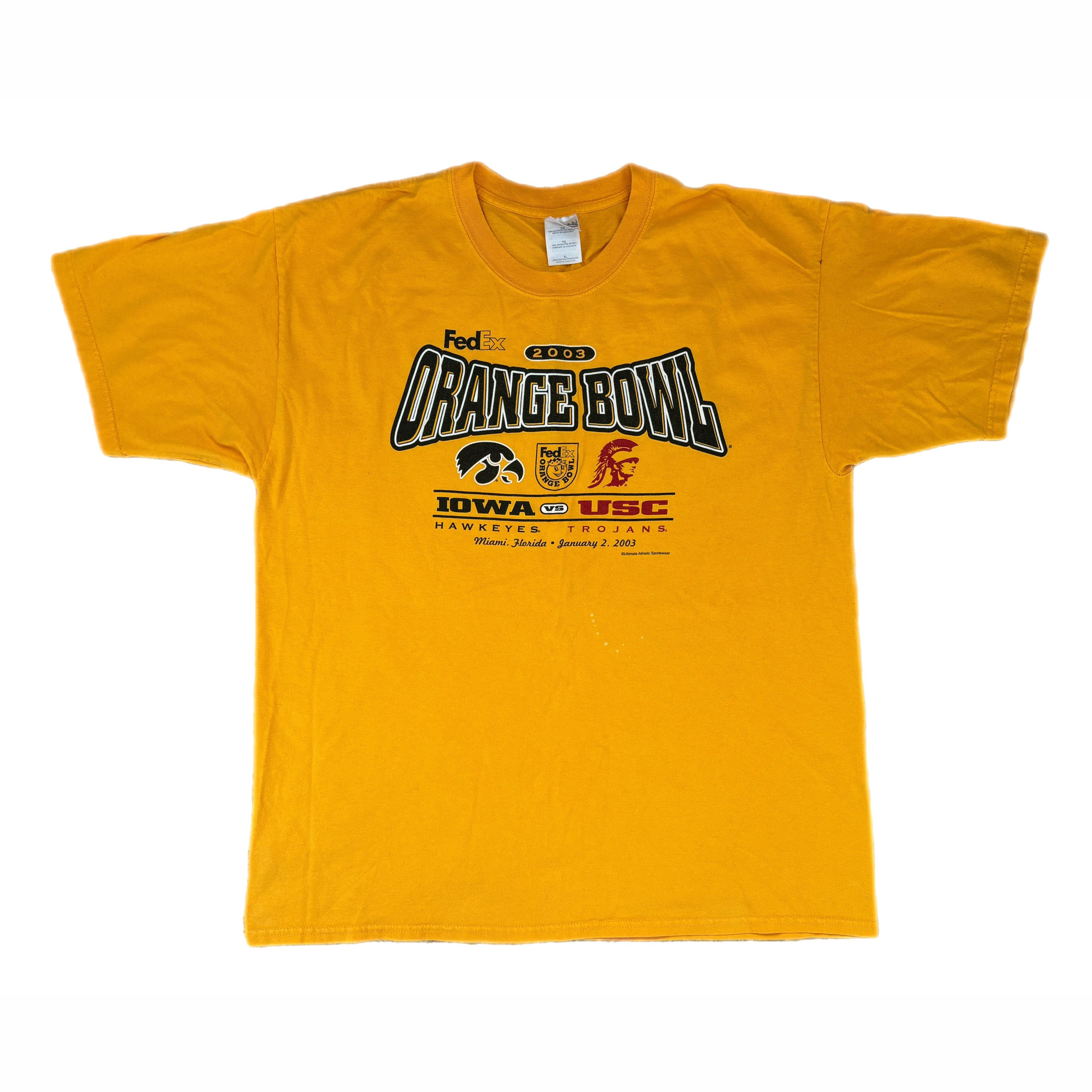 FedEx XL 2003 Orange Bowl Tee Shirt Iowa Haweyes USC Trojans