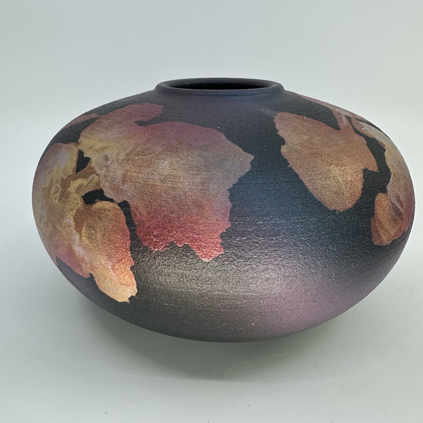 James Raku Raku RARE Vintage James McAnallen Raku Hand Spun Pottery Squat Vase