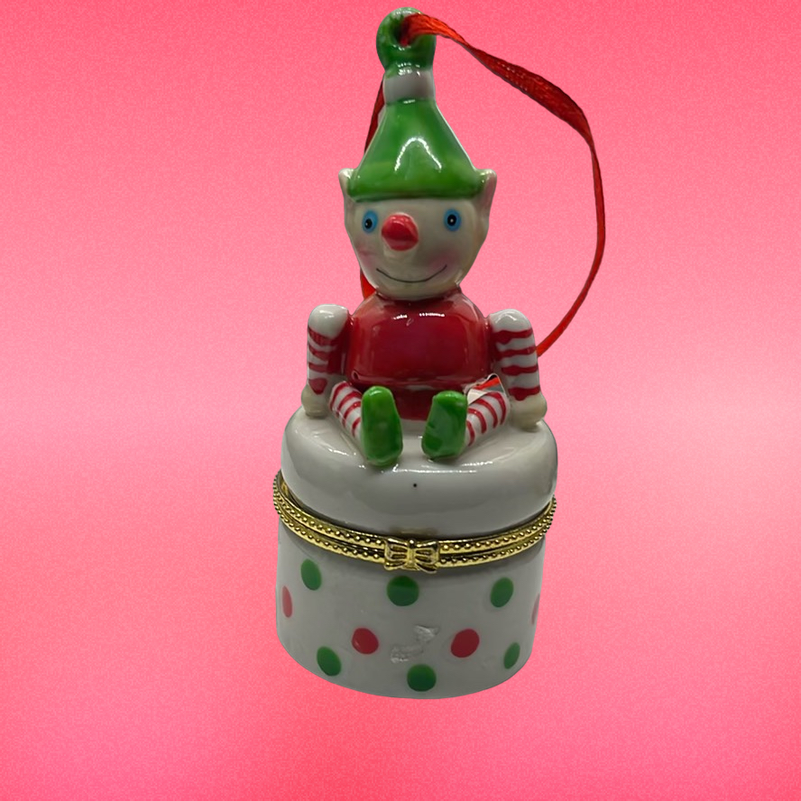 Hinged Xmas Jingle Bell Trinket Box With Crystals Figurines Hand-painted Jewelry Ring Holder Christmas Tree Hanging Decor Gift