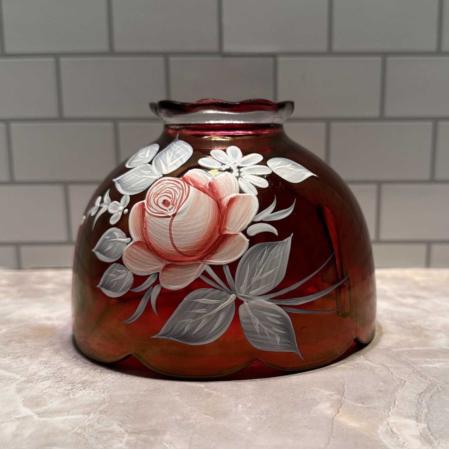 Ruby Floral Red Stain/Flash Westmorland Signed Fairy Lamp Candlelight ...