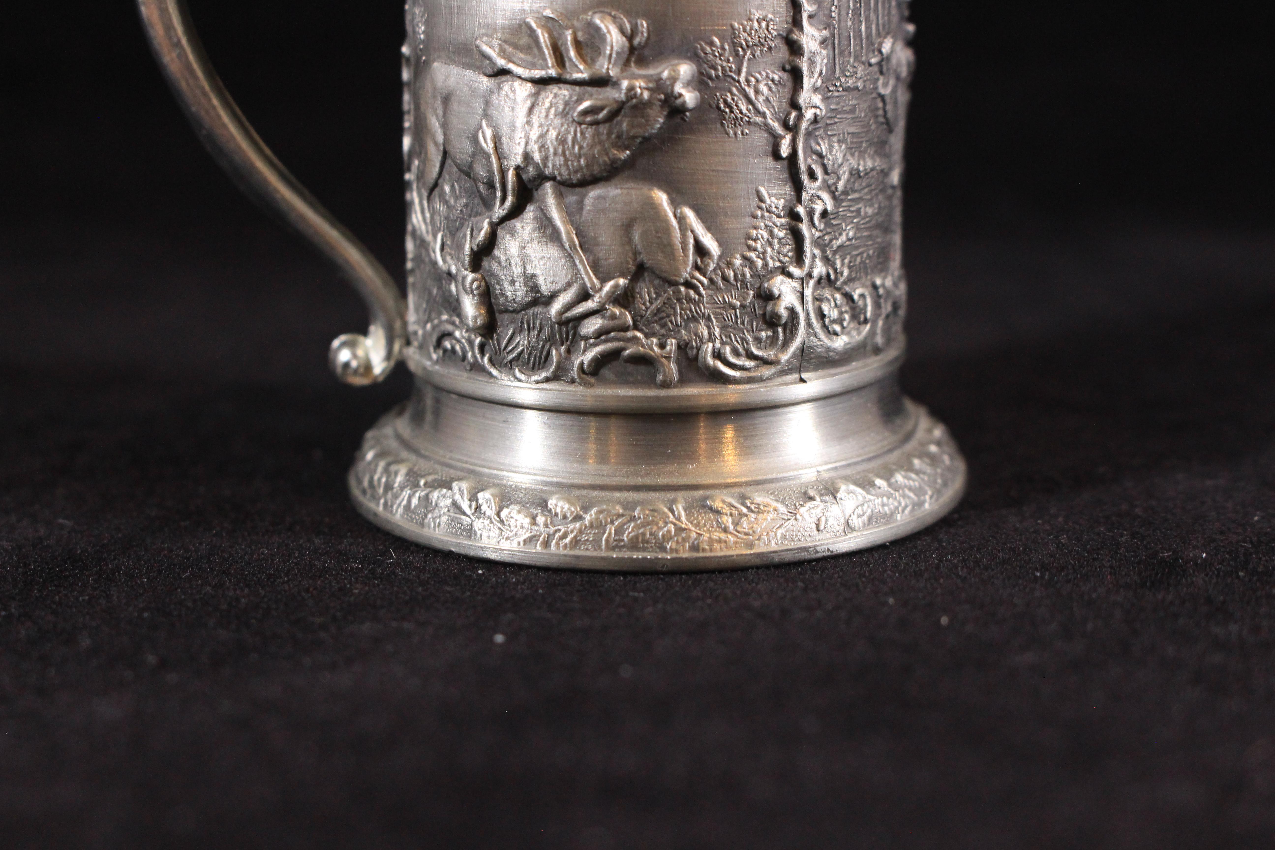 SKS ZINN 95% Germany Pewter Mug Beer Stein - Hunting Scene (Deer