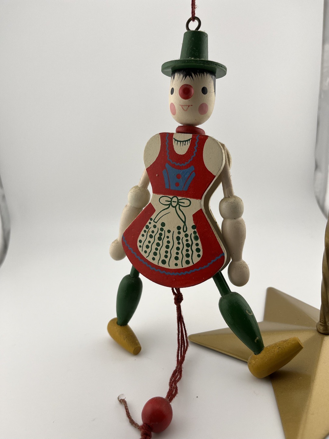 Vintage Wooden Pull String Christmas Ornament-Dancing Puppet Girl